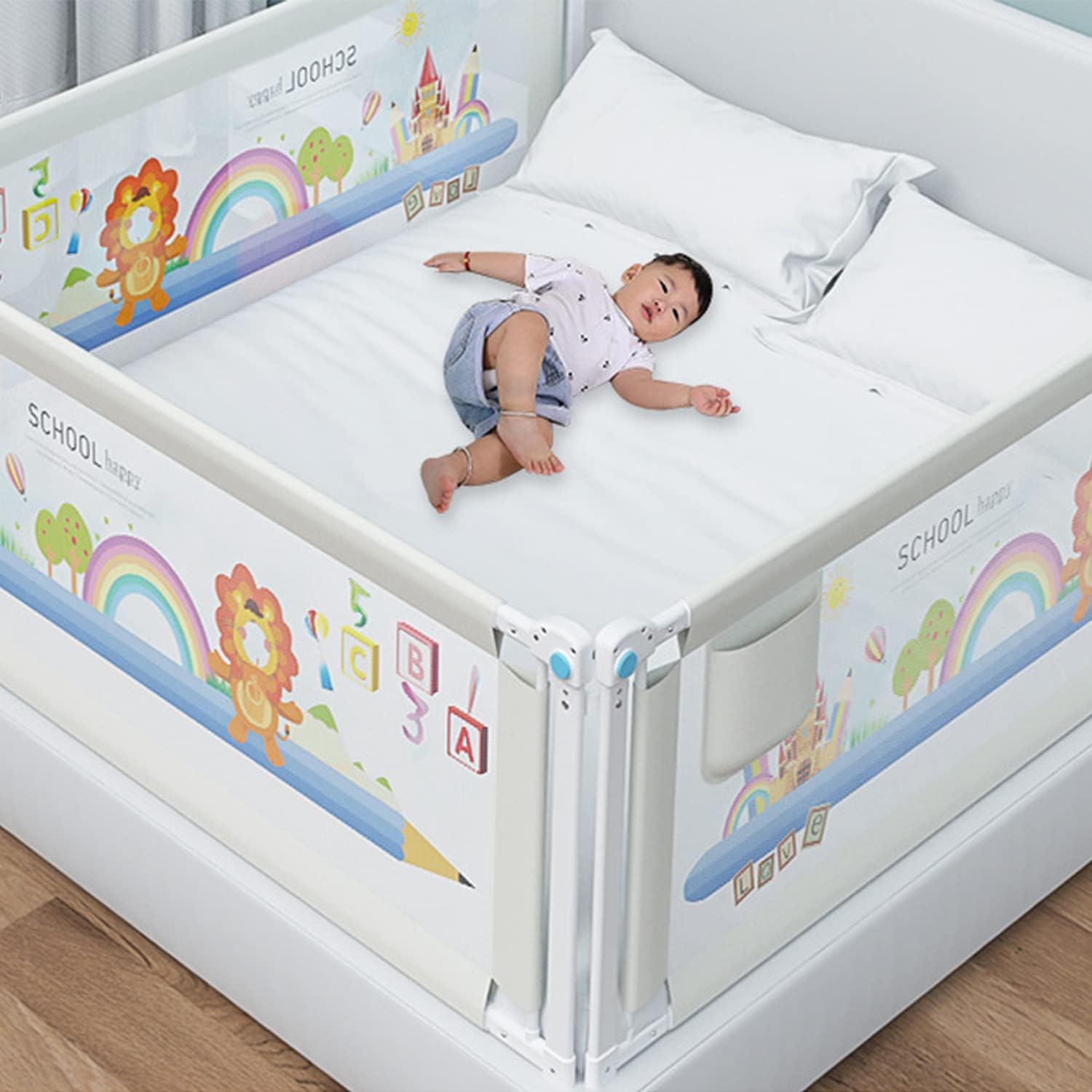 Occuwzz® Toddlers Bed Rails Extra Long Swing Down Baby Bed Guards Fold Down Safety Bedrail with Dear Pattern Kids Guardrail for Twin Double Full Size Lion Music(1side 180cm L)