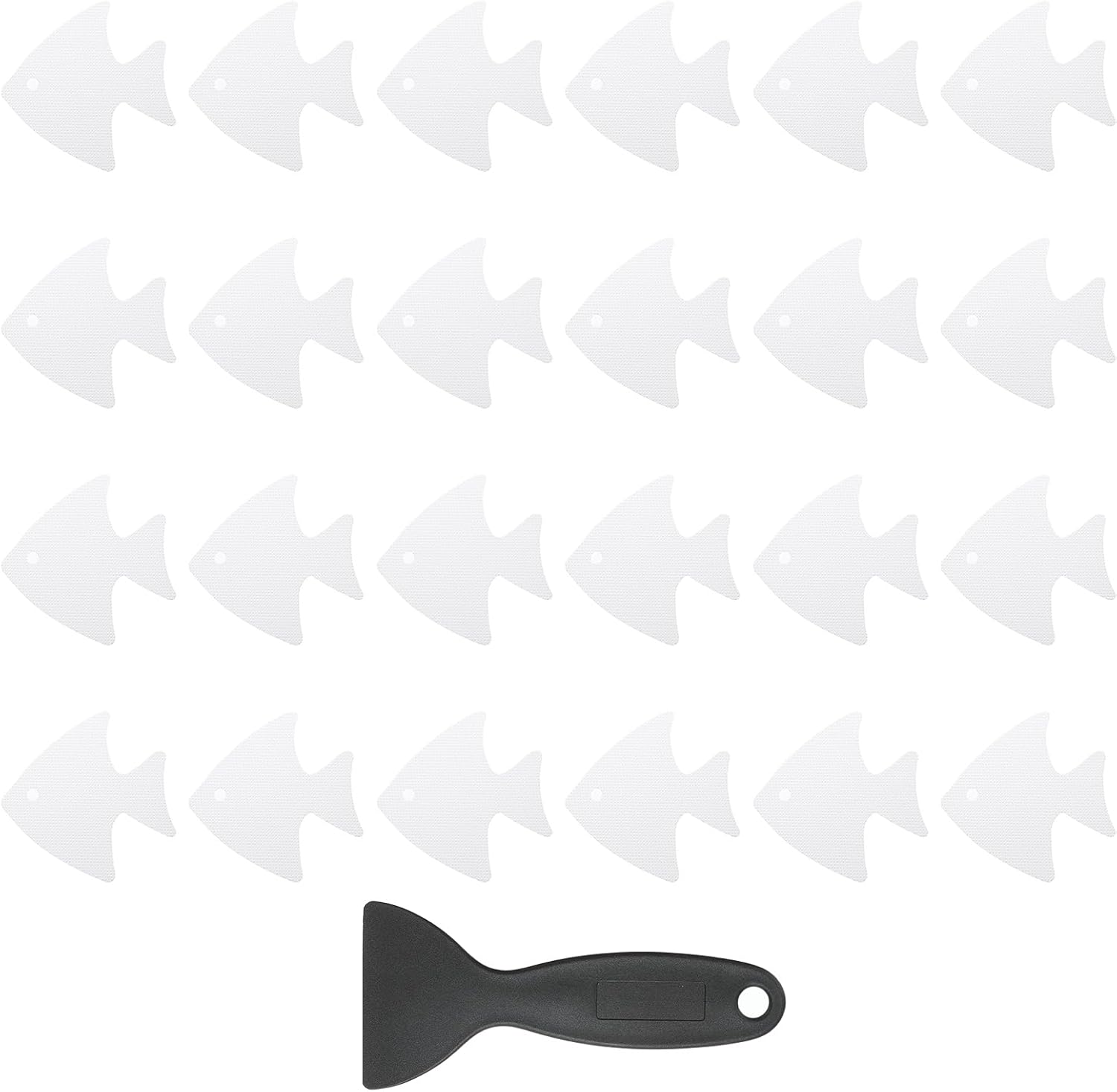 PATIKIL 24 Pcs Non Slip Bathtub Stickers, Anti Slip Shower Stickers with Scraper Bathroom Shower Floor Decals Fish Shape Cute Treads Tubs, Transparent