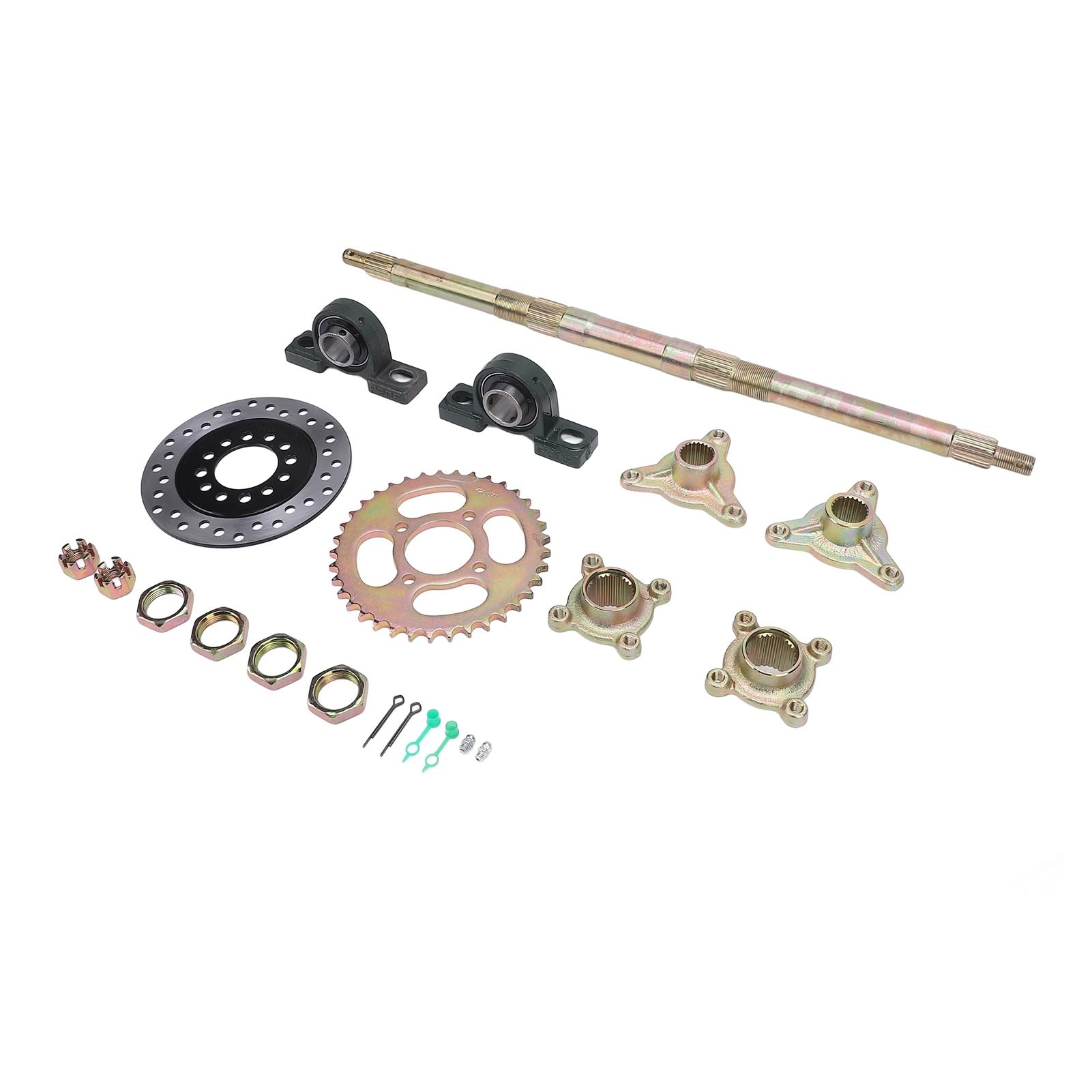 Kit de eje trasero para kart y quads de 24 pulgadas, incluye de freno y piñón, ideal para reconstrucción DIY de ATV, triciclos de derrape y vehículos de carreras