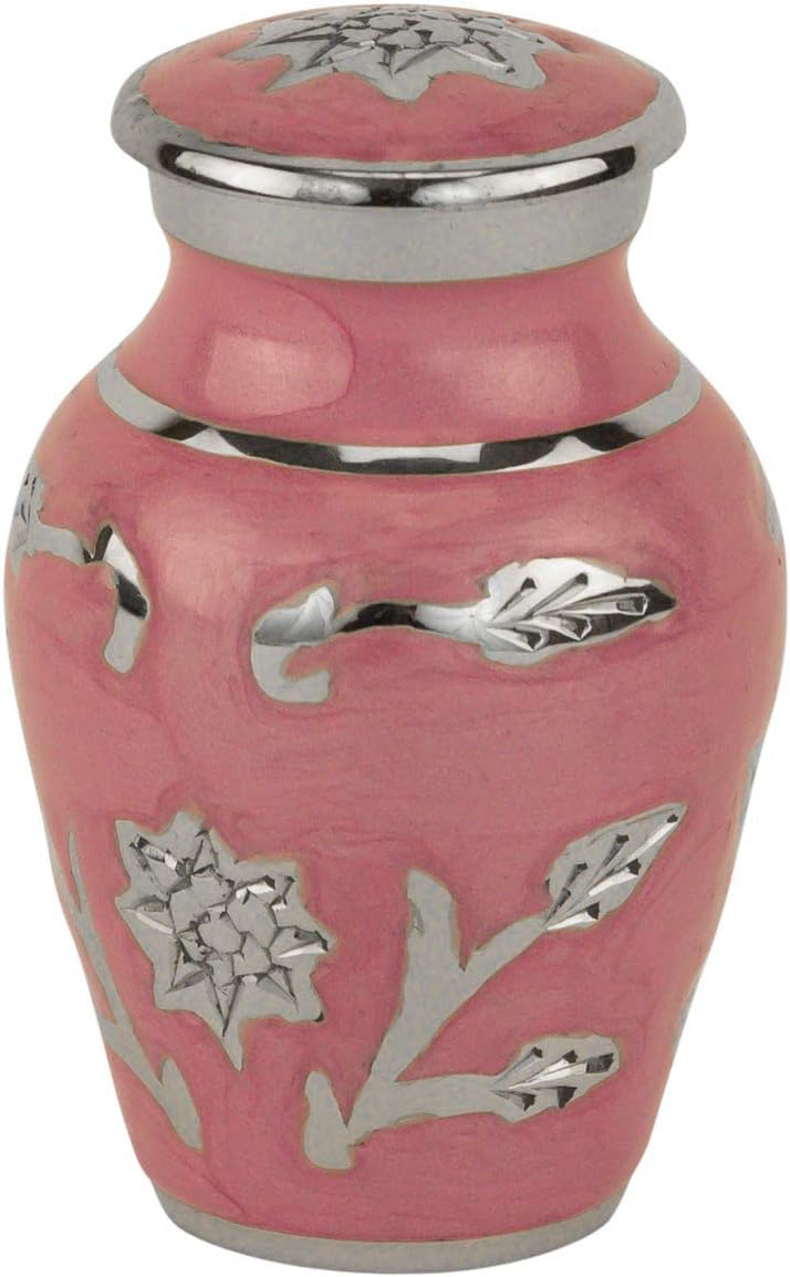Grace Dark Pink Keepsake Cremation Urn for Ashes, Brass, Pink Urn, Keepsake Sized Cremation Urn, 3 Inches High