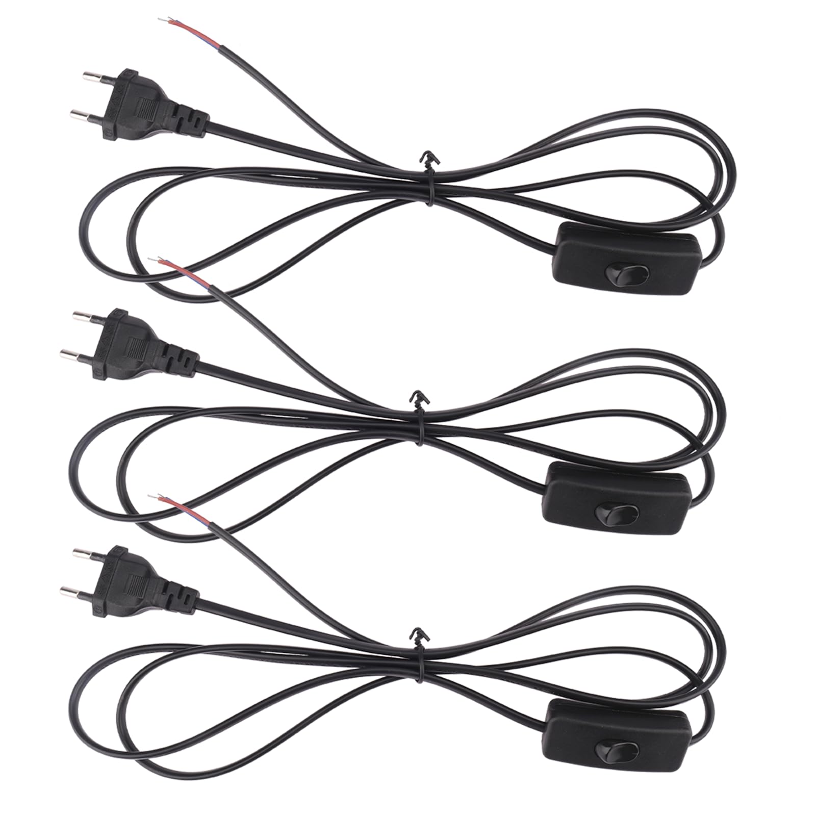 Powice 3 kable z wtyczką, kabel przyłączeniowy z przełącznikiem, 1,8 m, nadaje się do lamp stołowych i stojących