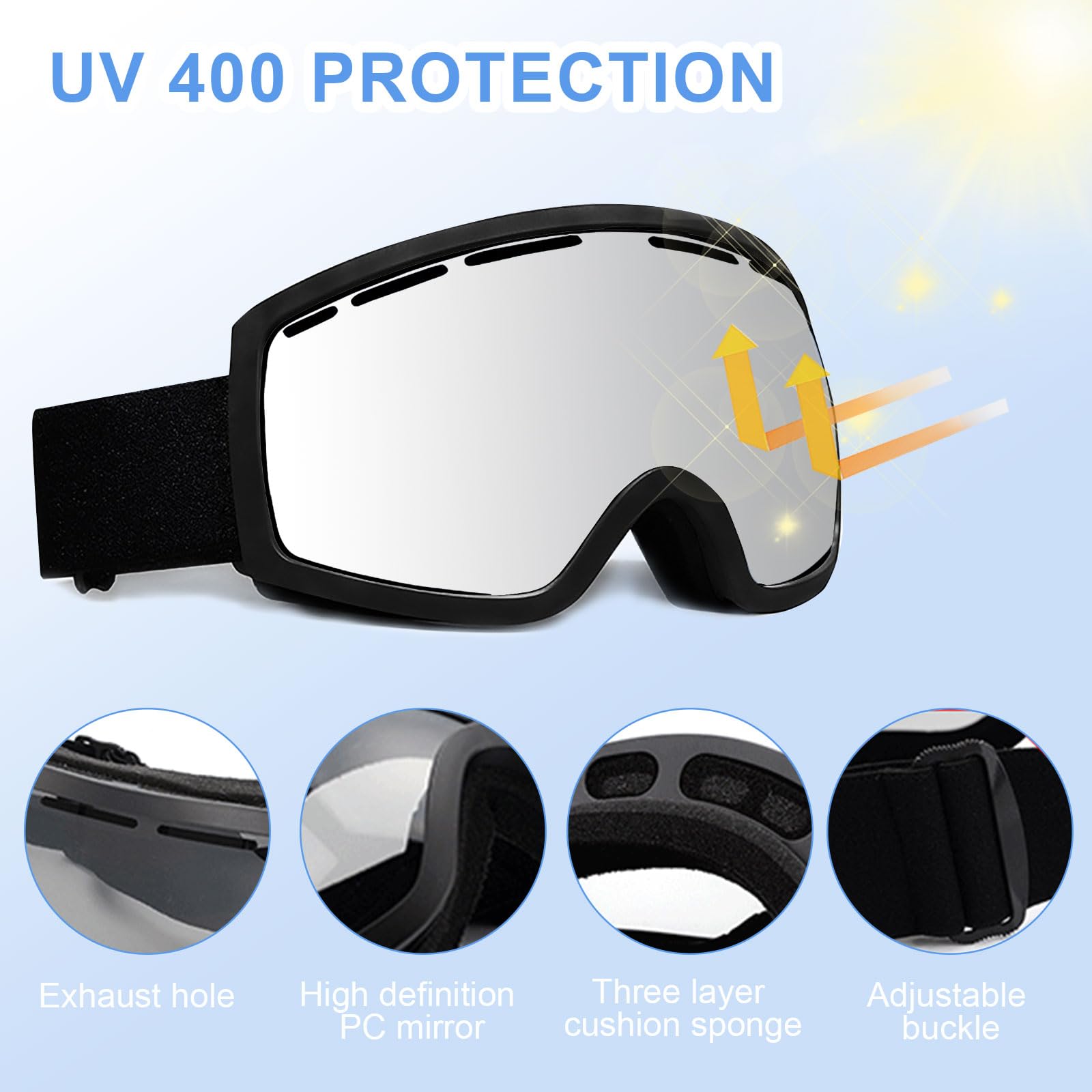 MeYuxg Unisex Skibrille für Herren und Damen Jungen,OTG Snowboardbrille UV400 Schutz Skibrille,Snowboard Brille Schneebrille Anti für Skifahren Rollschuhlaufen Windschutz Schlagfest Helm kompatibel
