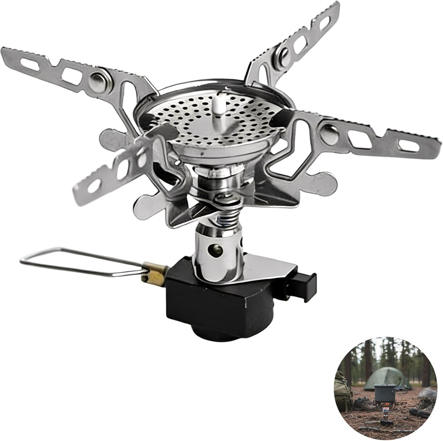 Stainless Steel Camping Cooker, 3600W Compact Portable Folding Gas Stove, 5.6 X 3.9 In With Storage Box, For Outdoor Backpacking