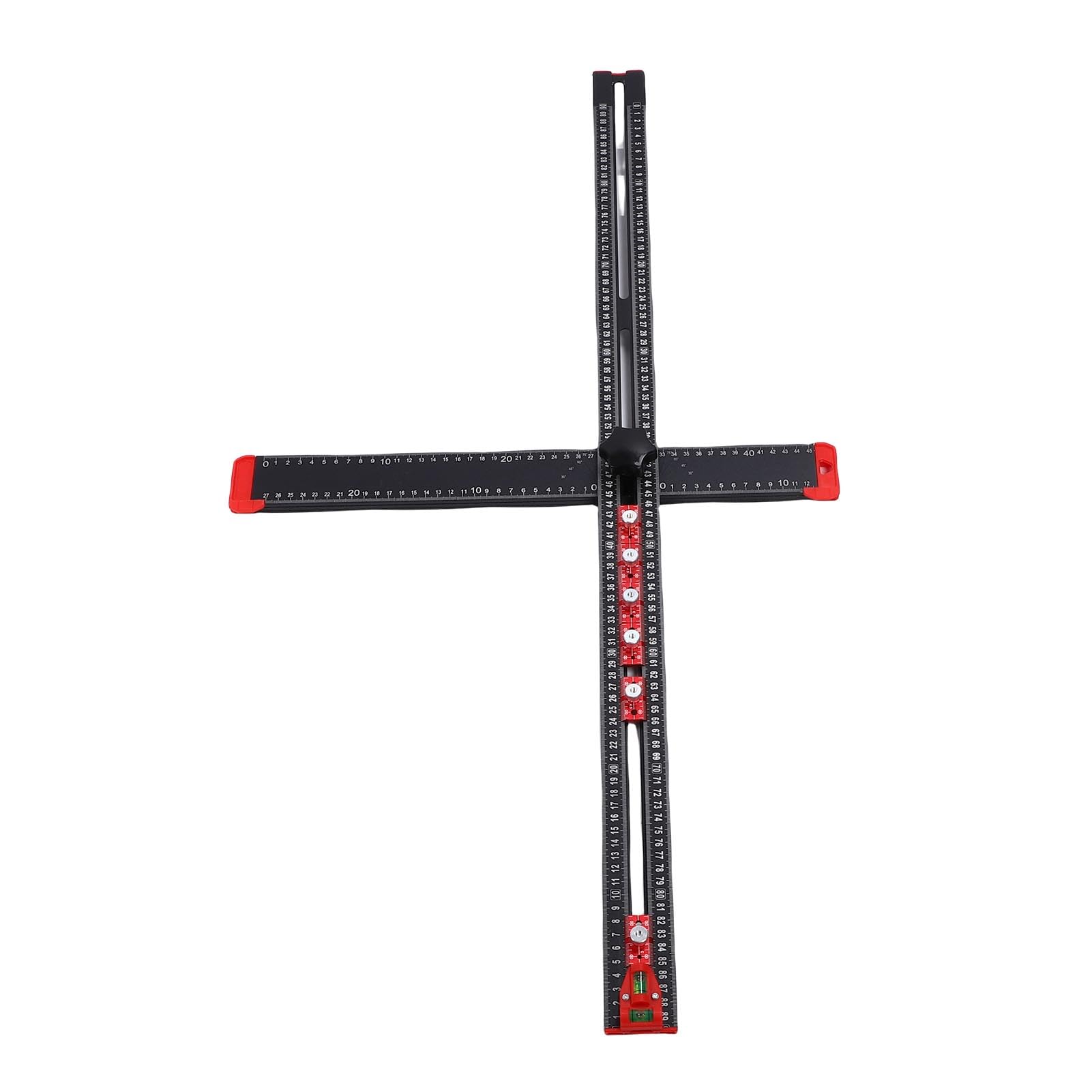 FTVOGUE Regla de Posicionamiento de Perforación, Cuadrado en T Ajustable de Aleación de Aluminio de 90 Cm con 2 Niveles de Burbuja y 6 Controles Deslizantes, Regla de Medición de Marcado de Múltiples