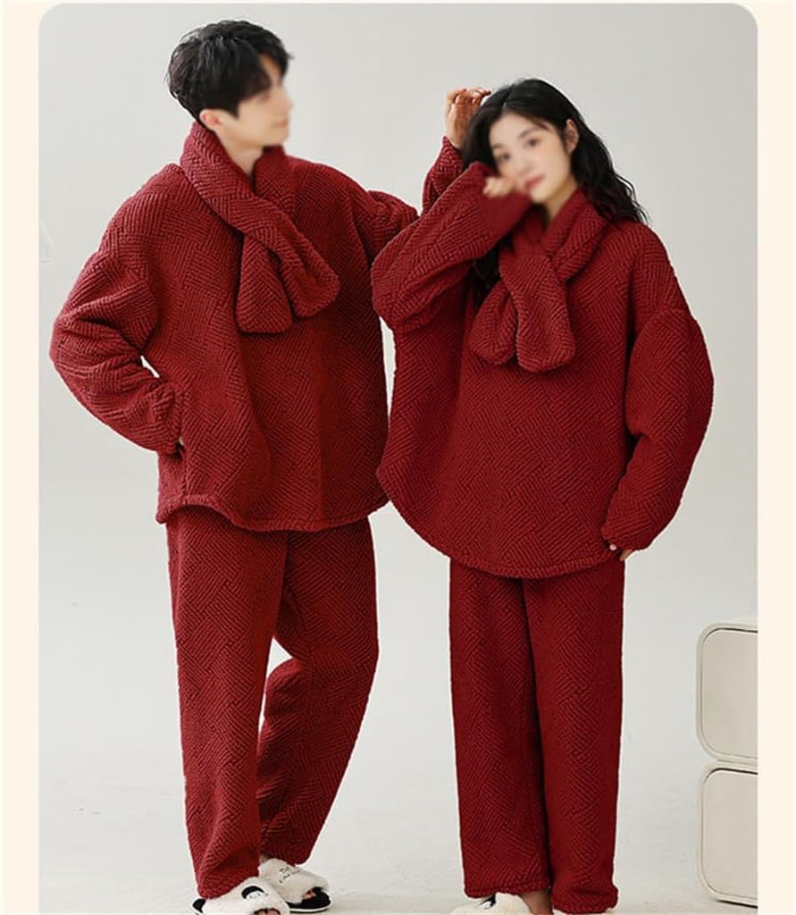 Couple Red Coral Velvet Thickened Warm Wedding Pajamas Homewear Can Be Worn Outside
