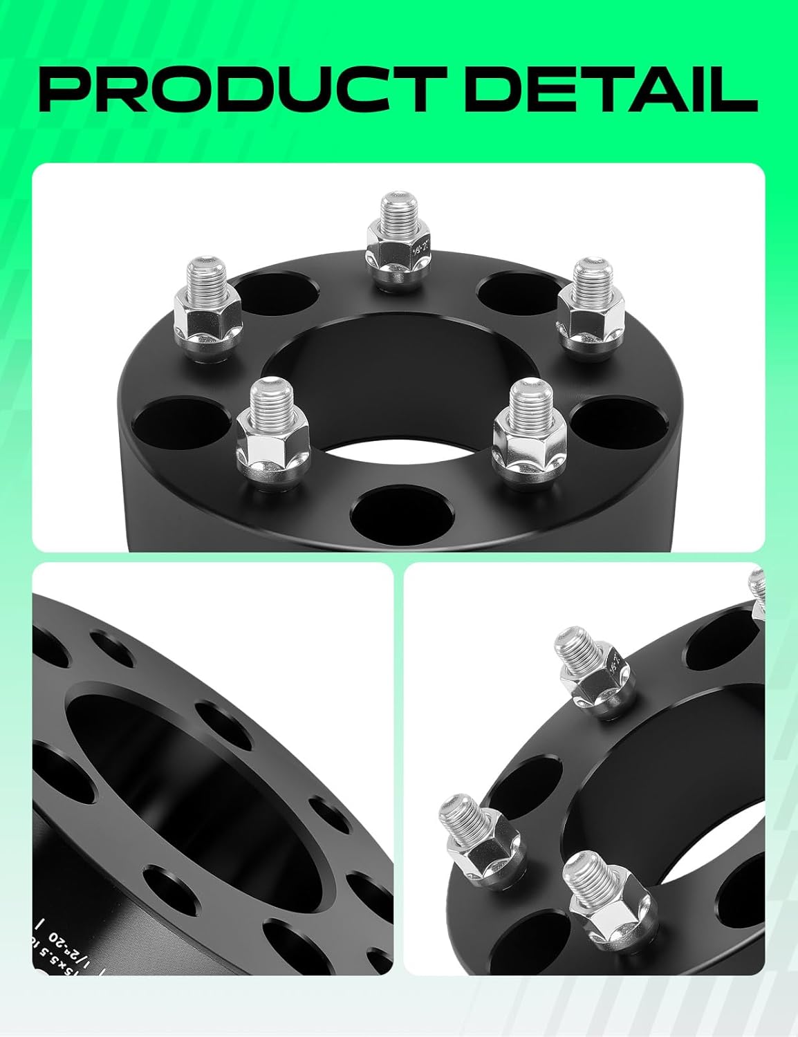 YHTAUTO 5x5.5 to 5x5 Wheel Adapters 2" Compatible with Dodge Ford Jeep Models: F-150 Ram 1500 Bronco CJ, Tire Spacers w/1/2-20 & 12.9 Grade Studs, 87.1mm Center Bore 5 Lug 2PCS Black