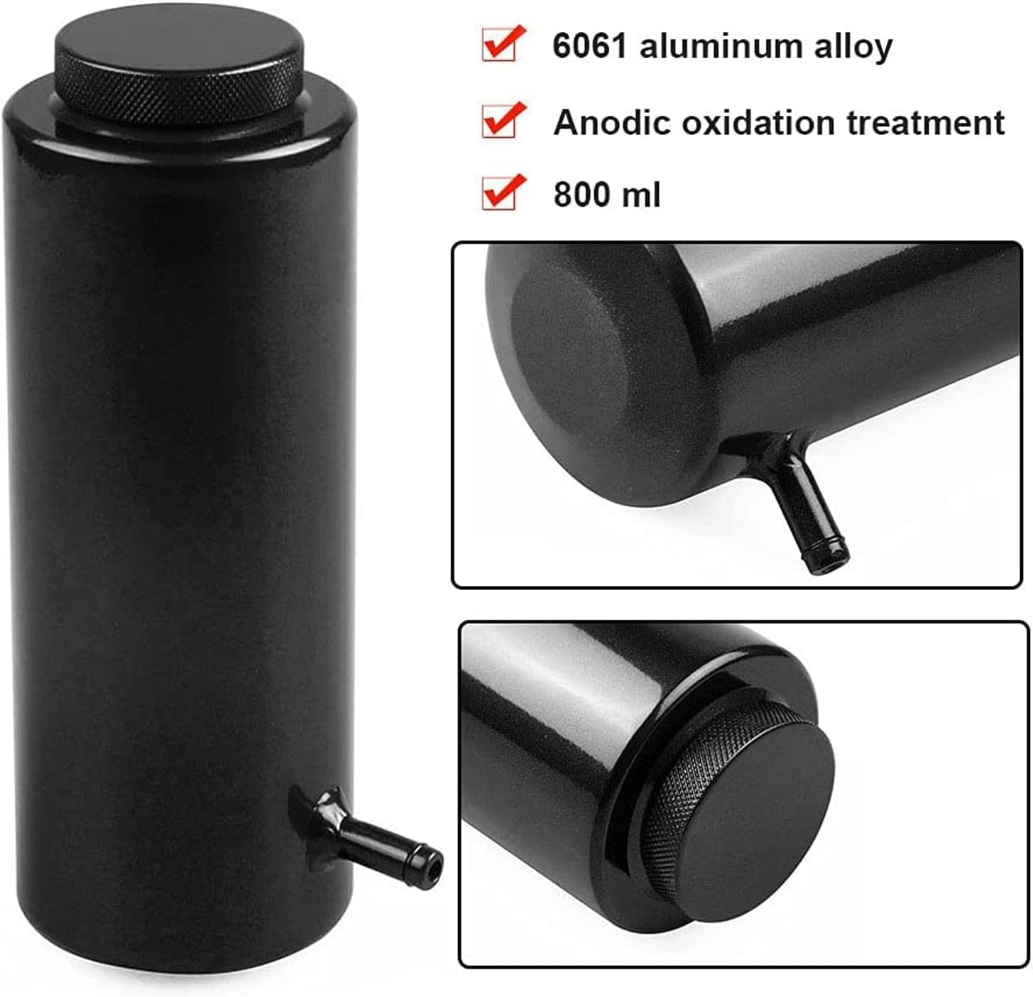 RYANSTAR Universal Car Radiator Coolant Tank 800ml Coolant Expansion Tank Overflow Oil Catch Tank Cooling Catch Bottle Reservoir Aluminum Billet Black