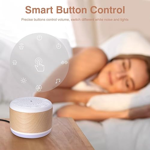 Miniatura 5 de Máquina de sonido de ruido blanco de madera maciza para bebés, adultos y niños, máquina de sonido para dormir con 24 sonidos relajantes, 8 colores,