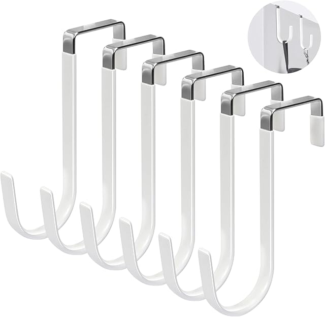 Simpolor Over The Door Hooks, 6 Pack Door Hangers Hooks with Rubber Prevent Scratches Heavy Duty Organizer Hooks for Living Room, Bathroom, Bedroom, Kitchen Hanging Clothes, Towels, Hats, Coats, Bags