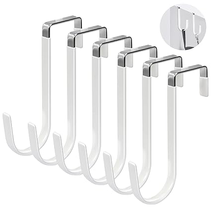CiCiKiea Over The Door Hooks, 6 Pack Door Hangers Hooks Heavy Duty Organizer Hooks with Rubber Prevent Scratches for Living Room, Bathroom, Bedroom, Hanging Clothes, Towels, Hats, Bags, White