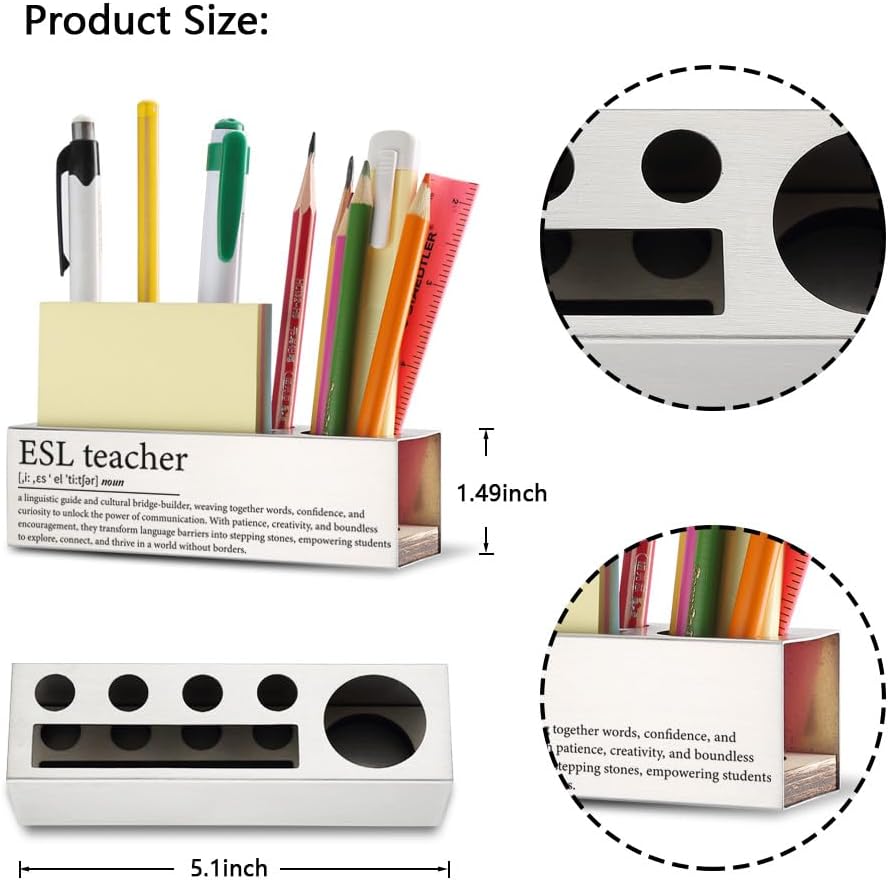 THRXOBN Unique Teacher Desk Organizer for ESL Teachers, Language Educator Gift, Classroom Office Decor, Stainless Steel Pen Holder, 5.1 * 1.49 inch,WTW19 image 5