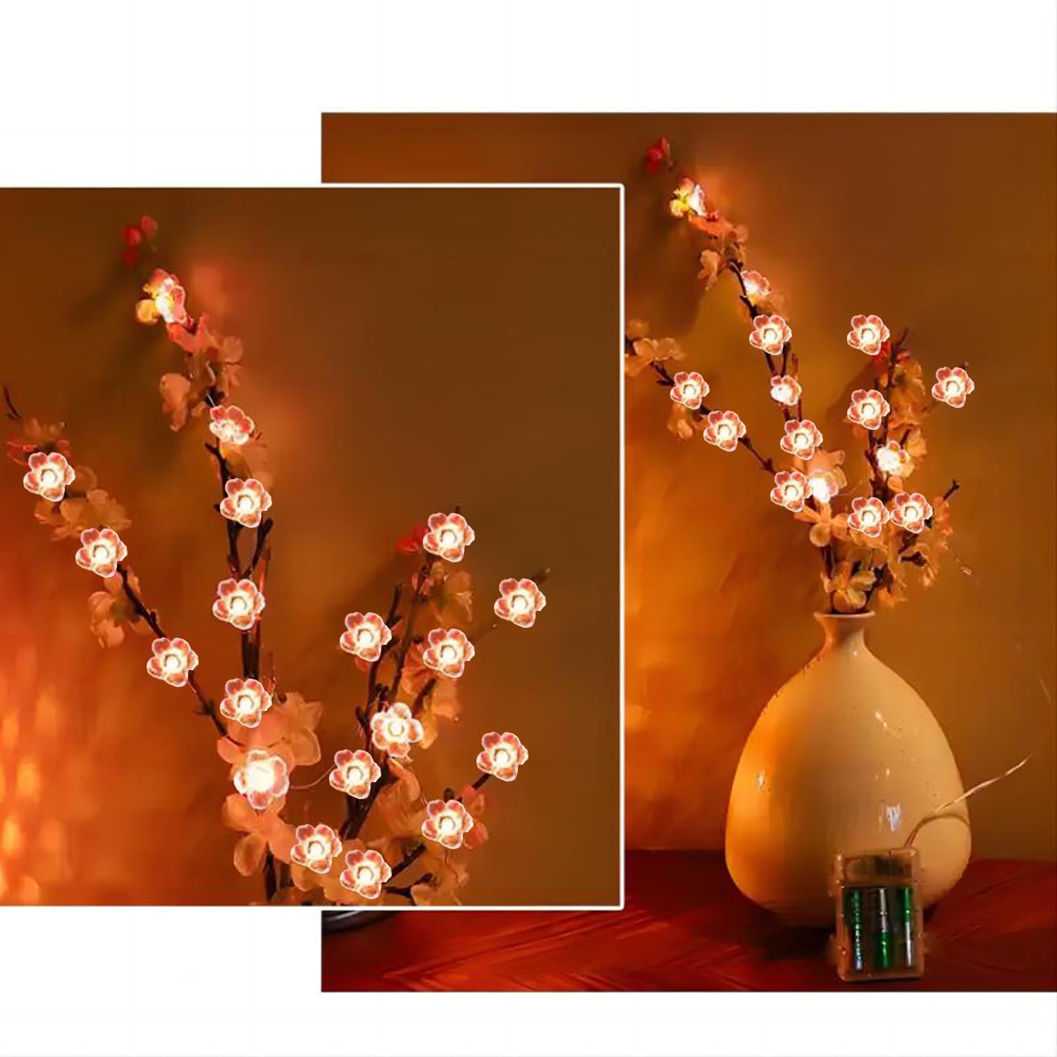 Auting Guirnalda de luces LED con diseño de flores de cerezo, 2 m, guirnalda de flores, guirnalda con 20 luces LED, batería con función de temporización, cadena de luces para decoración de primavera