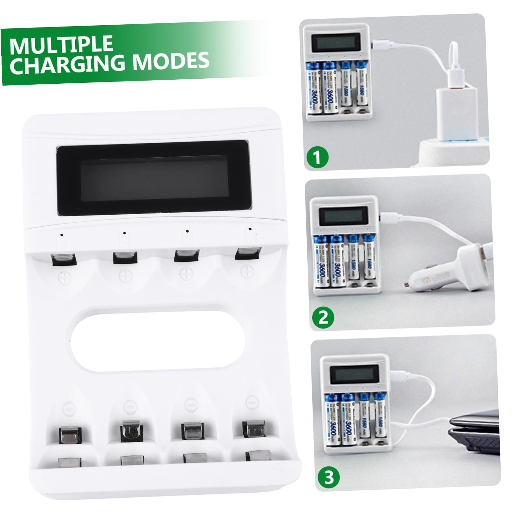 TEHAUX 2pezzi Caricatore Usb Lcd Slot Per Batterie Ricaricabili Con Protezione Da Sovraccarico e Display Integrato Compatibile Con Pile Stilo e Altre Batterie Ricaricabili