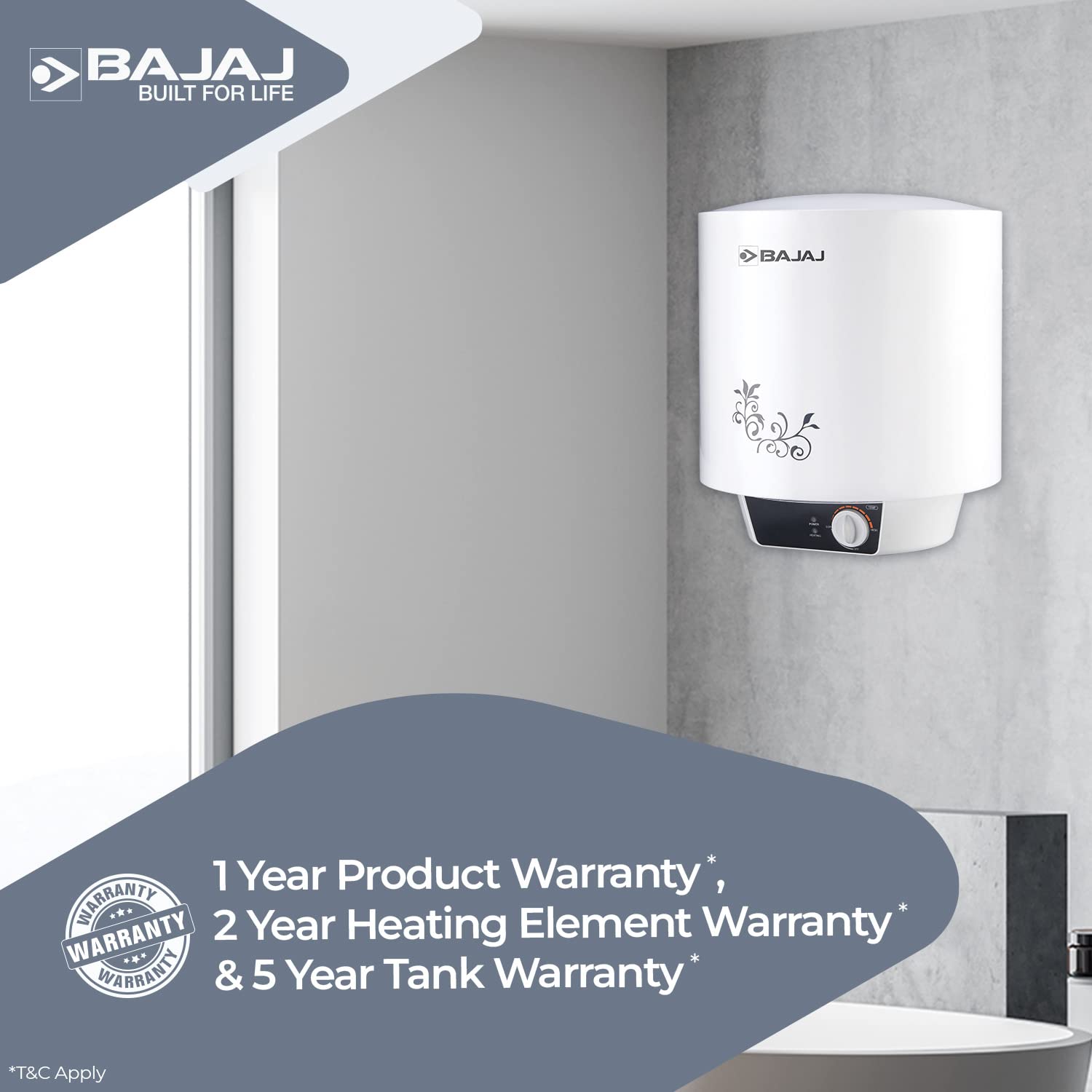 Buy Bajaj New Shakti Neo 10L Vertical Storage Water Heater| Star Rated  Geyser| Water Heating with Titanium Armour u0026 Swirl Flow Technology|  Glasslined Tank| Wall Mounting| 1-Yr Warranty by Bajaj| White Online