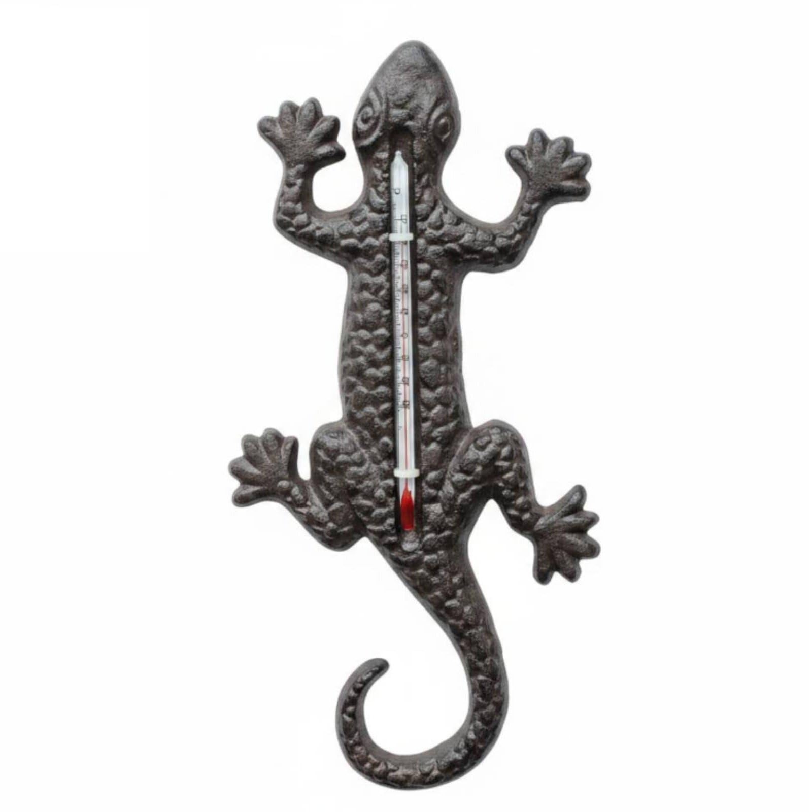 PEXORVA® Vintage Design Cast Iron Gecko Thermometer Decorative Rustic Gecko Wall Decor Indoor Outdoor Use Lizard Wall Thermometer Easy to Hang for Greenhouse, Courtyard, Patio, Gecko-picture-36