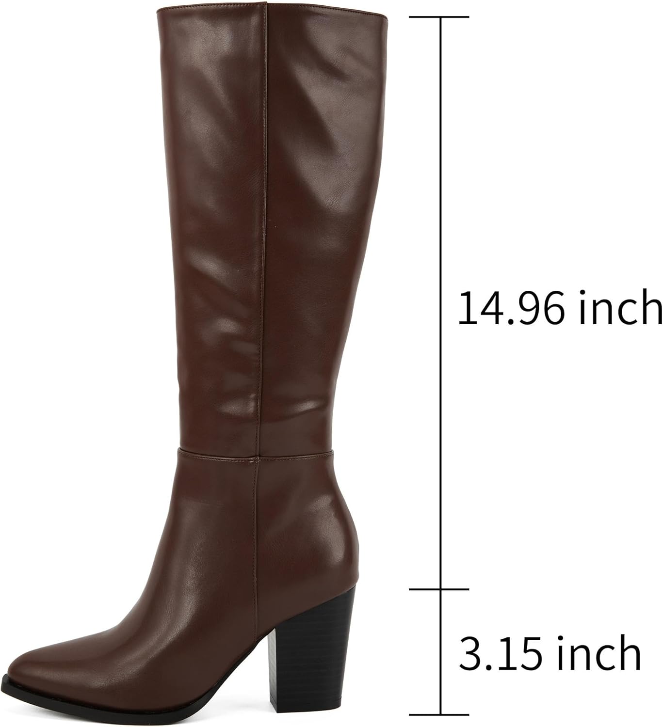 Putu Women's Knee High Boots Pointed Toe Tall Boots Stacked Chunky Heeled Boots with Zipper - Image 6