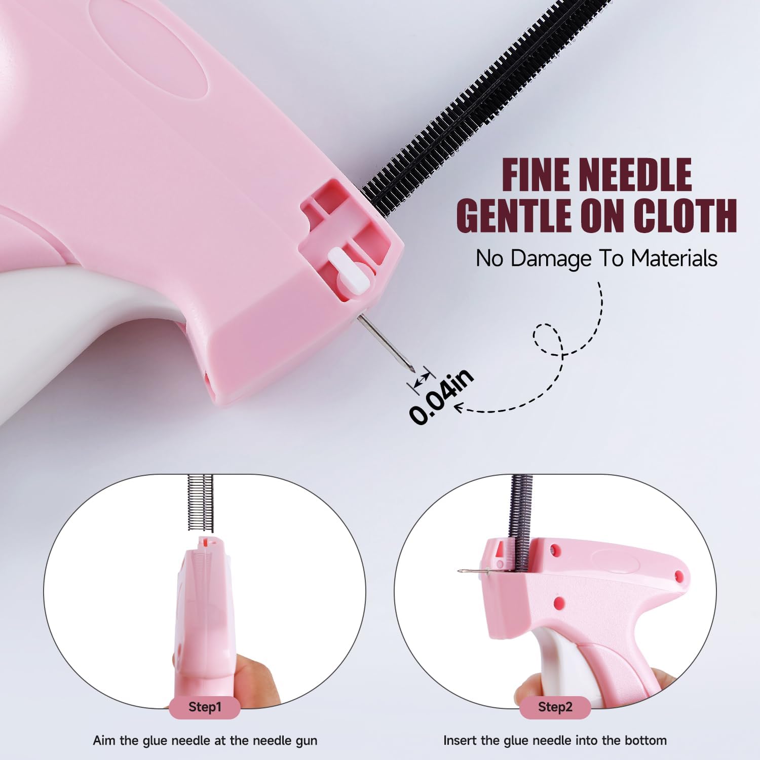 Pink and White Stitch Gun for Clothes - Quick Stitch Sewing Gun for Clothing Fixer Includes 2000 Black Fasteners & 2000 White Fasteners with 6 Need - Image 3