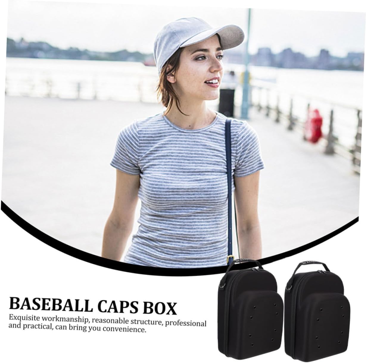 2pcs EVA Baseball Cap Storage Box Travel Hat Case Organizer Portable Hat Carrier for Baseball Caps Waterproof Storage Black