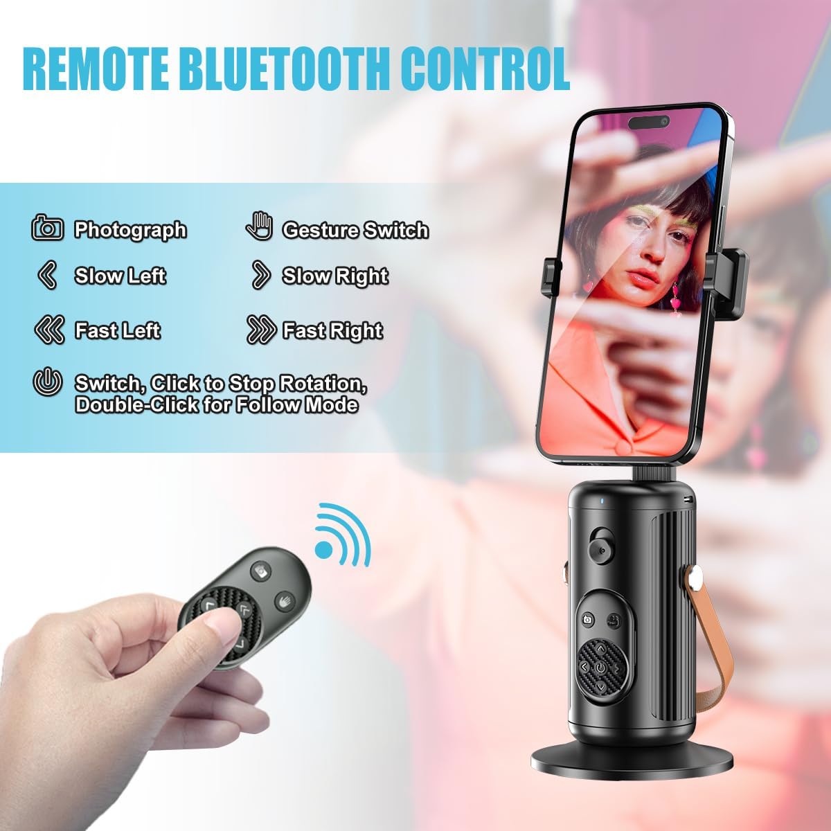 360° Face Tracking Tripod for iPhone – No App Needed, Bluetooth Remote, Auto Tracking Holder for TikTok, Vlogging, Streaming, and Video Recording