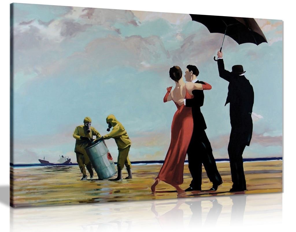 Panther Print Multi-Color Banksy Toxic Beach Canvas Wall Art Picture Print (24X16)