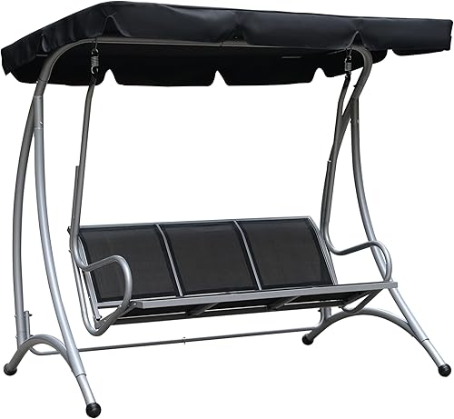 Miniatura 10 de Outsunny Asientos de columpio de patio para 3 personas con toldo ajustable para exteriores banco para jardín piscina beige