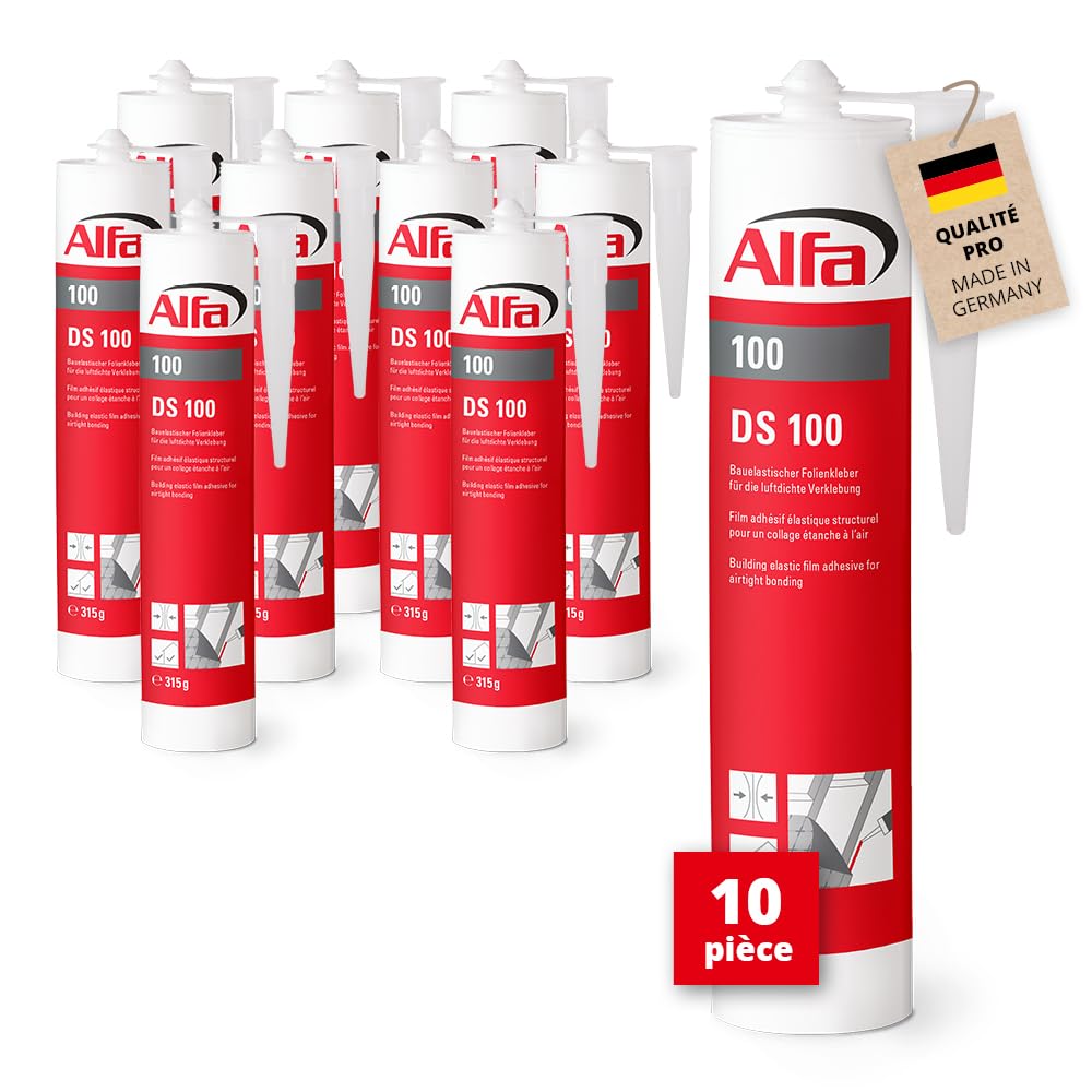 Alfa DS Colle d'étanchéité pour pare-vapeur & films – 315 g – 10 pièces | Mastic d'étanchéité élastique intérieur et extérieur pour un collage étanche à l’air des chevauchements, DIN 4109
