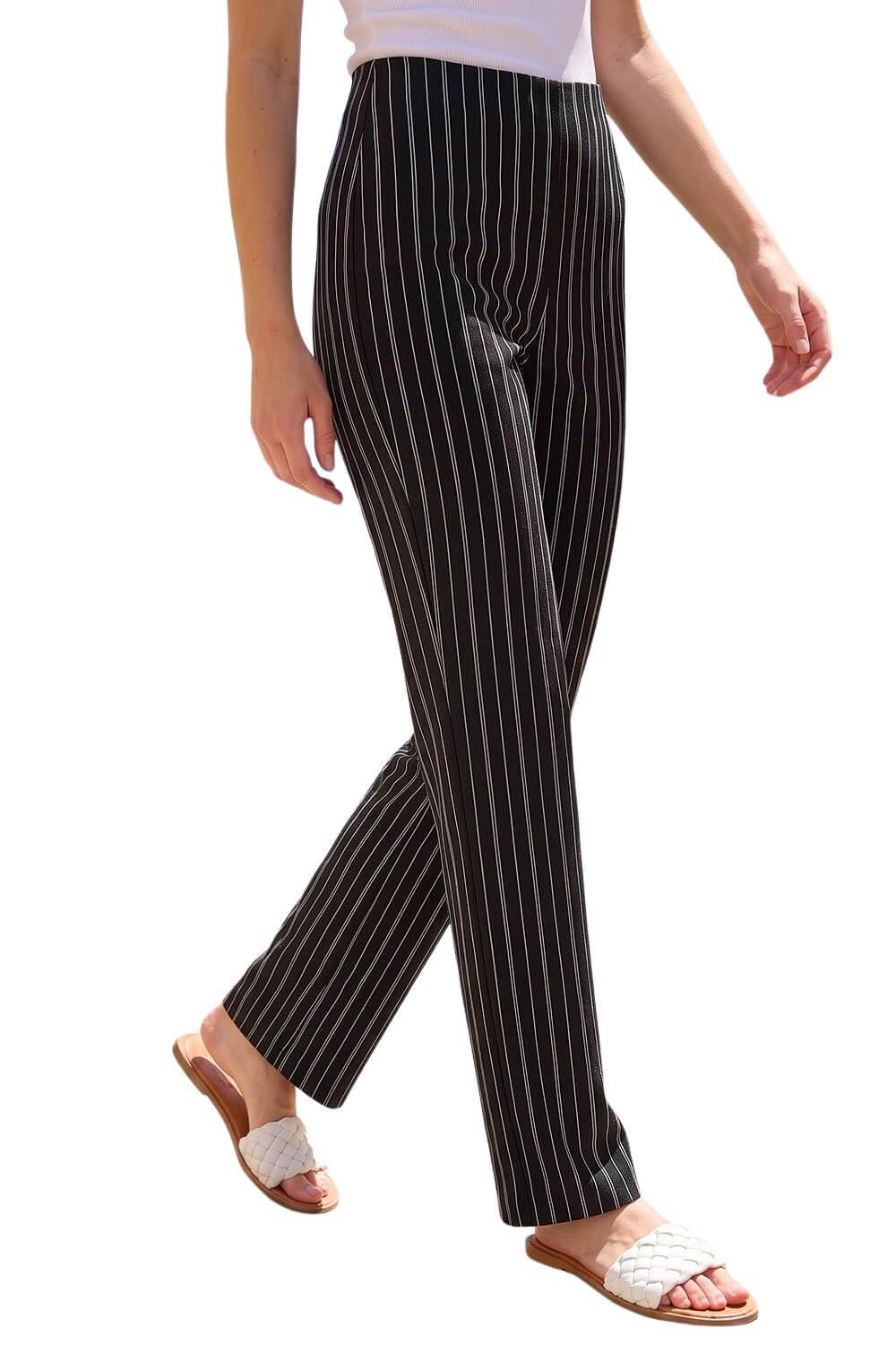Roman Women's Black Stripe Print Bootleg Trouser Size 18