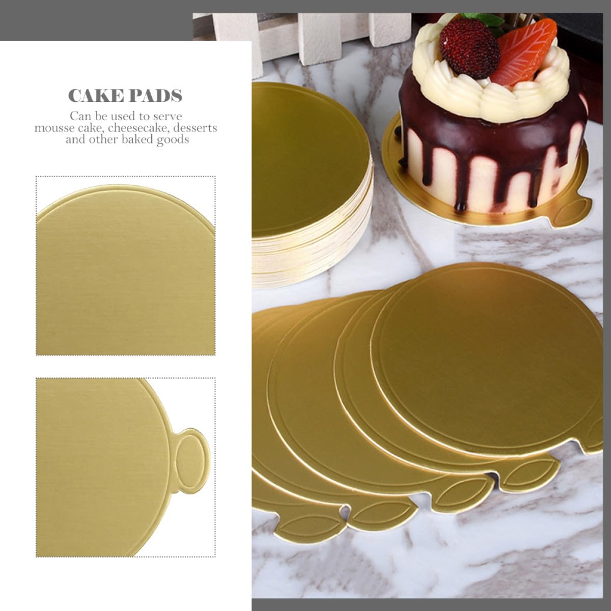 Plateaux en Carton Dorés Ronds pour Gâteaux Mousse Supports de Présentation 9 CM 8 CM 200 Pièces Socles Épais et Résistants pour Pâtisserie Service et Pique-Niques