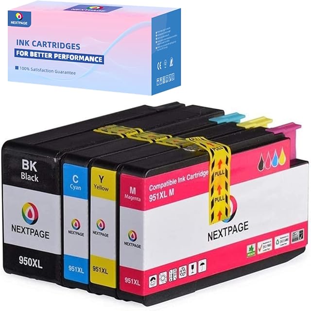 Ink Cartridge Replacement for 950XL& 951XL High Yield used with HP Officejet Pro 8600 8610 8620 8630 8640 8100 8625 8615 8660 251dw 276dwm, 4 Pack (C/M/Y/K)