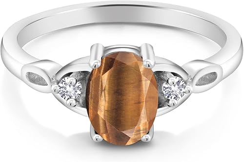 Miniatura 2 de 925 Sterling Silver Gemstone Birthstone and White Created Sapphire 3-Stone Ring for Women Oval 8X6MM with 2MM Round Accents Three Stone Wedding