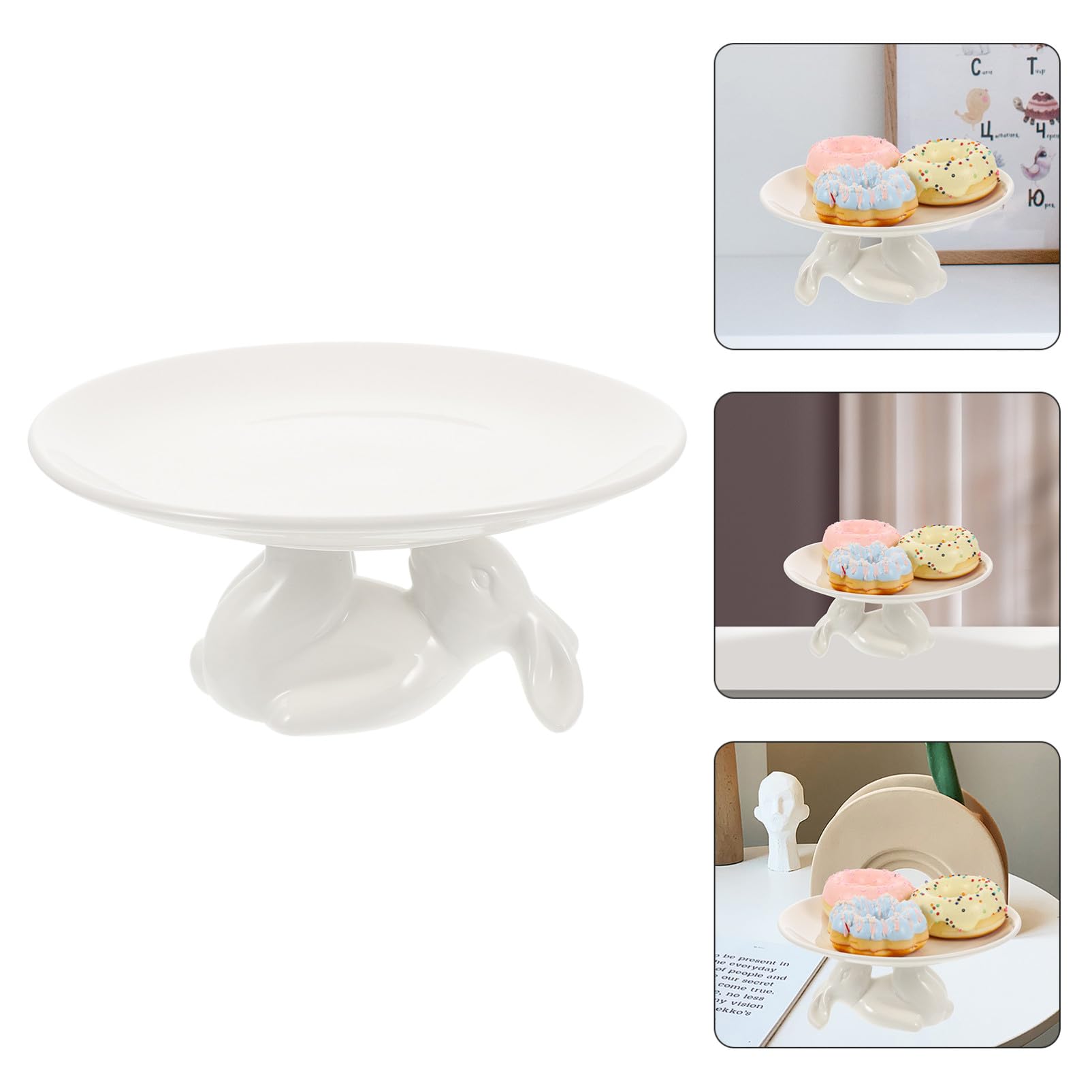 HEMOTON 1 Jeu Plateau Lapin en Céramique Assiettes Lapin De Pâques Plateau D'accessoires Assiette à Gâteau De Pâques Présentoir à Cupcakes en Céramique Blanche Porte-clés Le Dessert