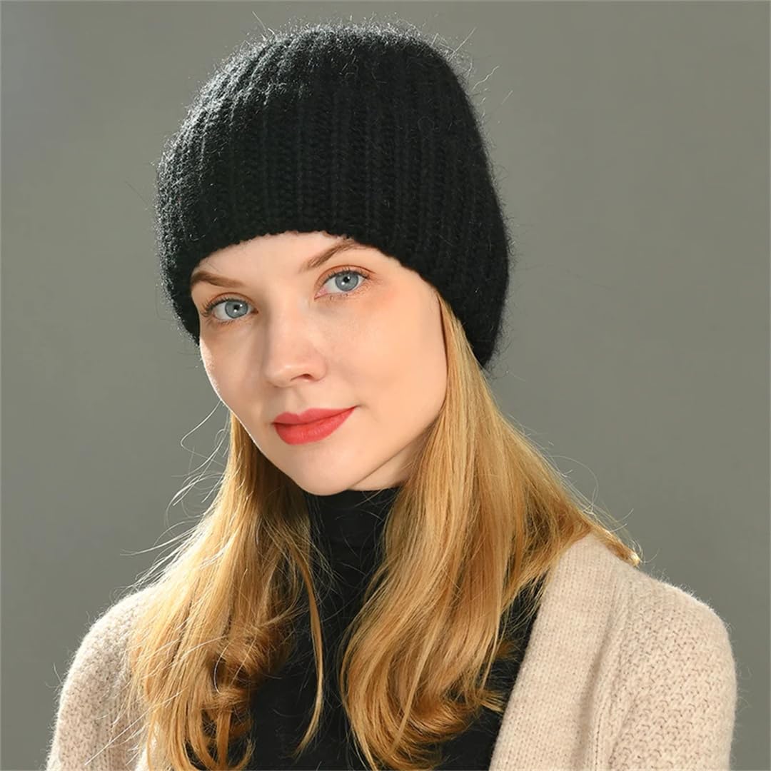 Wvapzxx Femmes Hiver Chapeaux Extensible Décontracté Femmes Bonnet Couleur Unie Chapeaux Pour Filles Baggy Longs Chapeaux Côtelé Cachemire Tricoté Sans Bride Bonnet