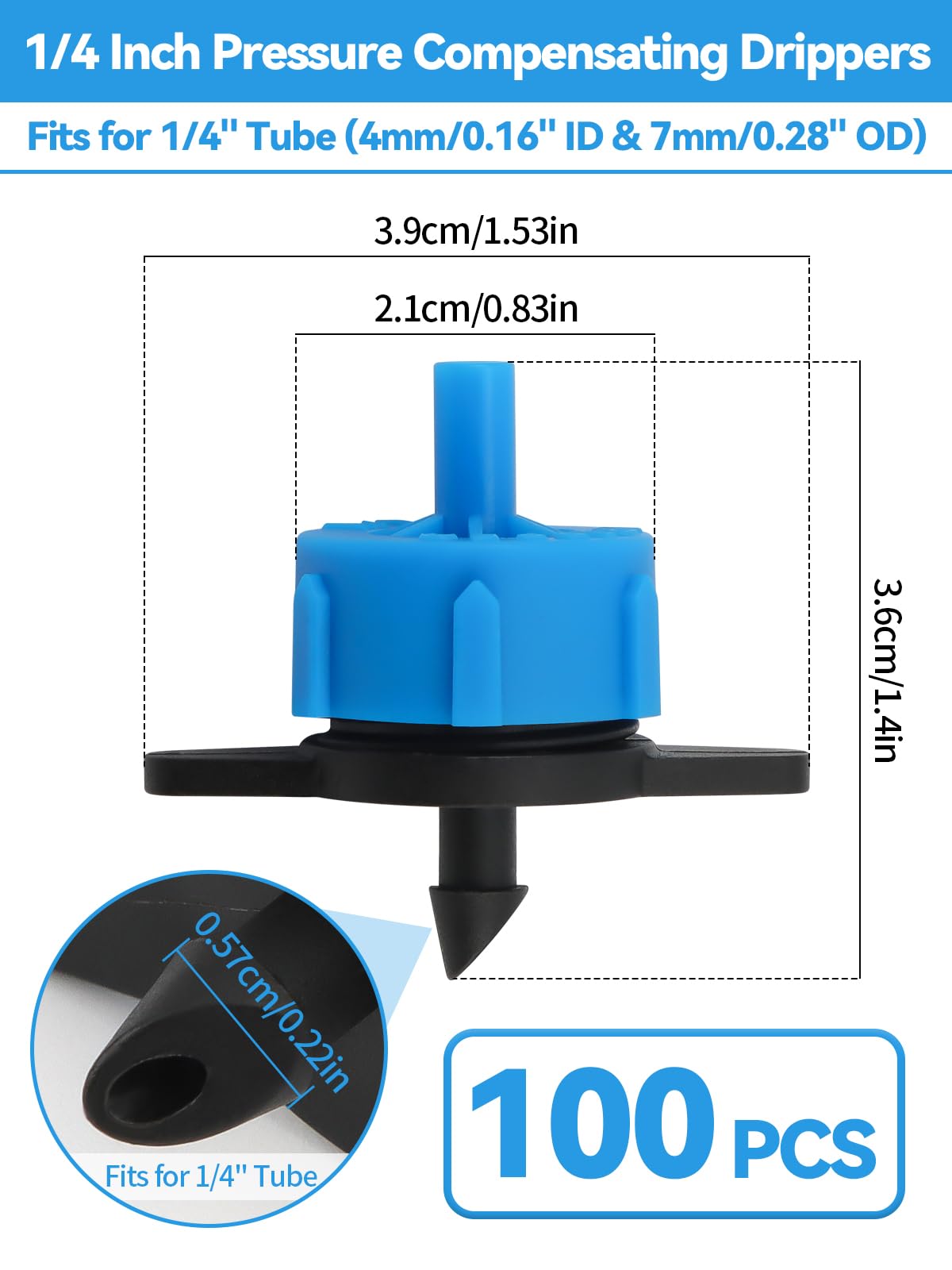 Kalolary 100 Pezzi Gocciolatori Per Irrigazione, 2 GPH (8 L/h), Compensazione Di Pressione, Antintasamento, Per Tubo 1/4 Di Pollice, Ideale Per Aiuole E Orti