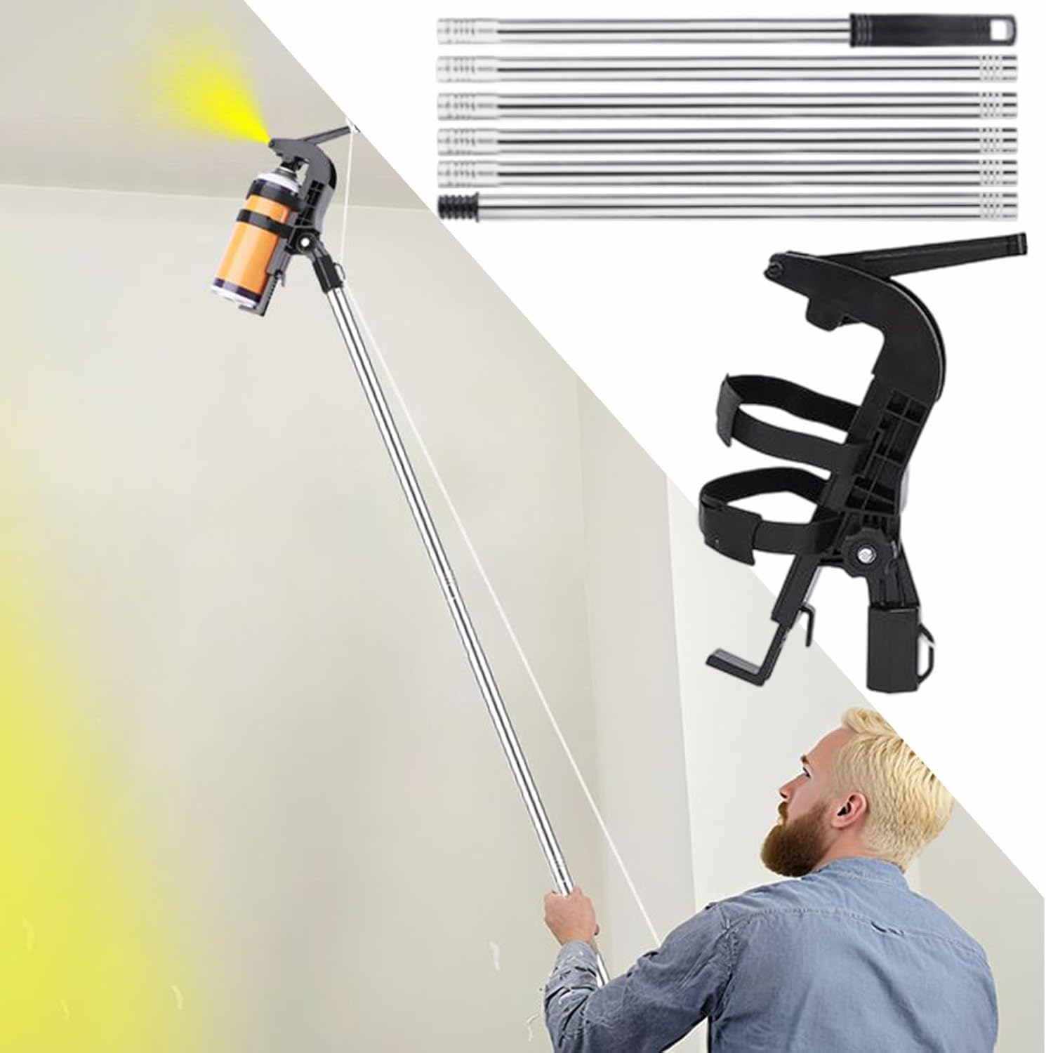 Spray Can Extension Pole Adaptor, Adjustable Sprayer Bracket Adaptor Telescopic Spray Extension Pole Powder Duster Attachment for Ceiling Coating Indoor Painting
