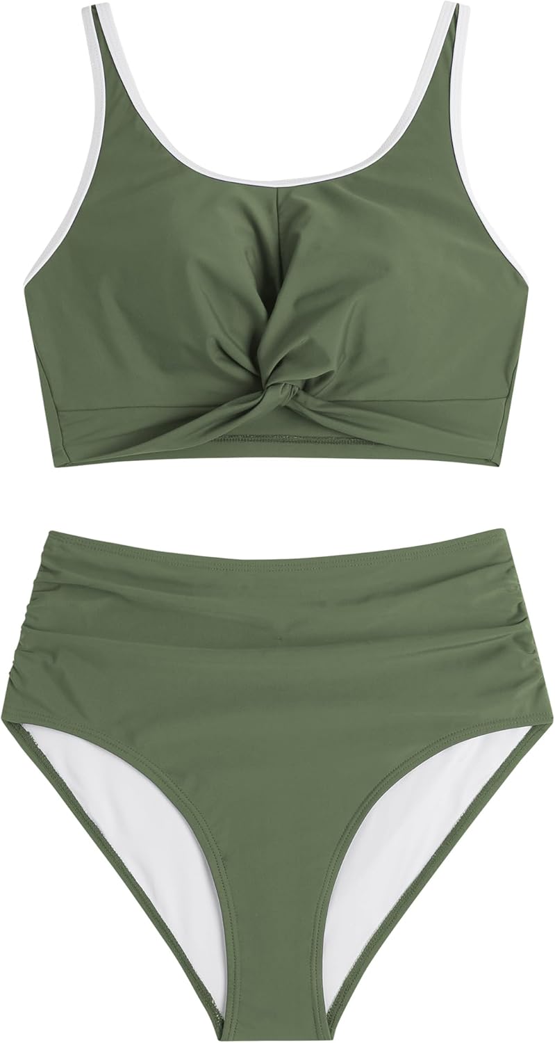 ZAFUL Womens High Waisted Bikini Sets Color Block Swimsuits Twist Front Push Up Bathing Suits - Image 6