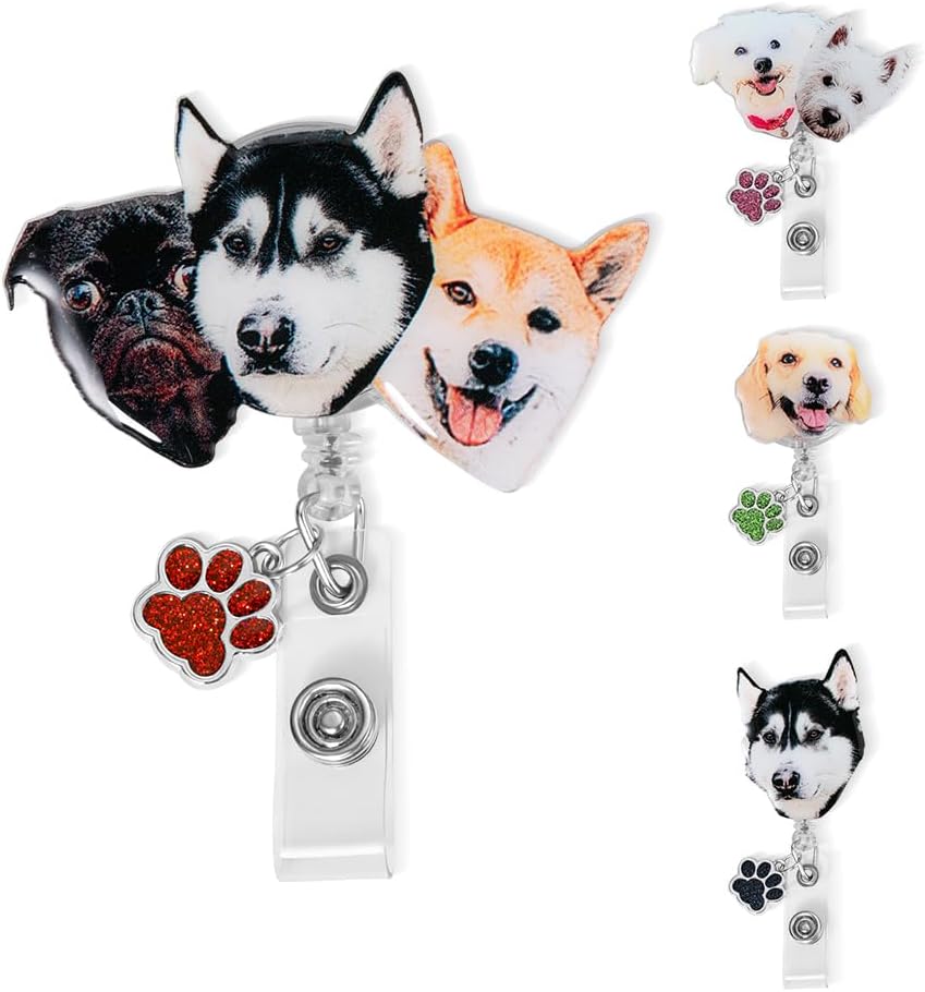callie Custom Pet Badge Reel, Personalized Retractable Nurse ID Badge Reel Holder with 1-3 Dog Cat Photos, Appreciation Gifts for Nurse Doctor Pet Lovers