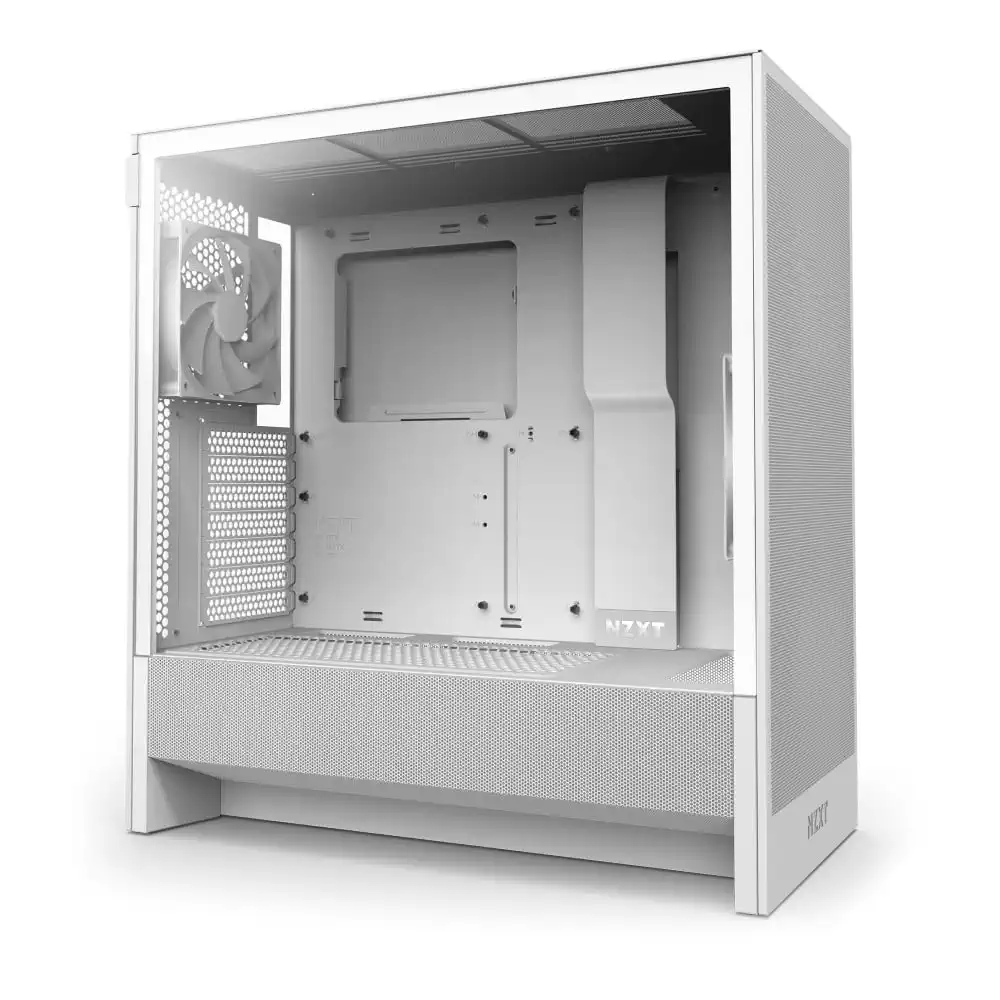 NZXT H5 Flow - Compact ATX Mid-Tower PC Gaming Case - High Airflow - 2 x 120mm Fans Included - 360mm Front & 240mm Top Radiator Support - Cable Management System - Tempered Glass - White