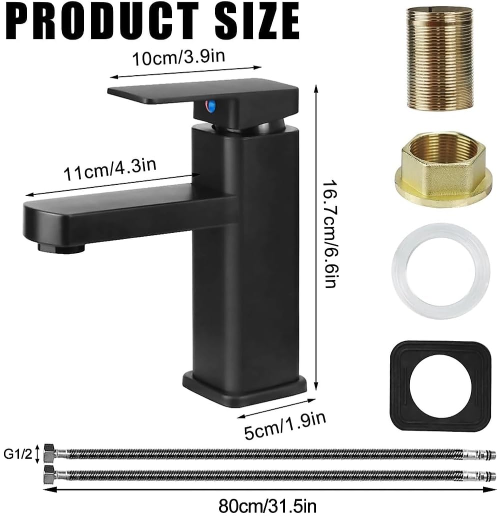 Robinet Salle Bain Noir, Mitigeur Lavabo en Alliage avec L'eau Froide et Chaude Disponible, Robinet Lavabo avec Deux Tuyaux, pour Les Toilettes, La Salle de Bain (C)