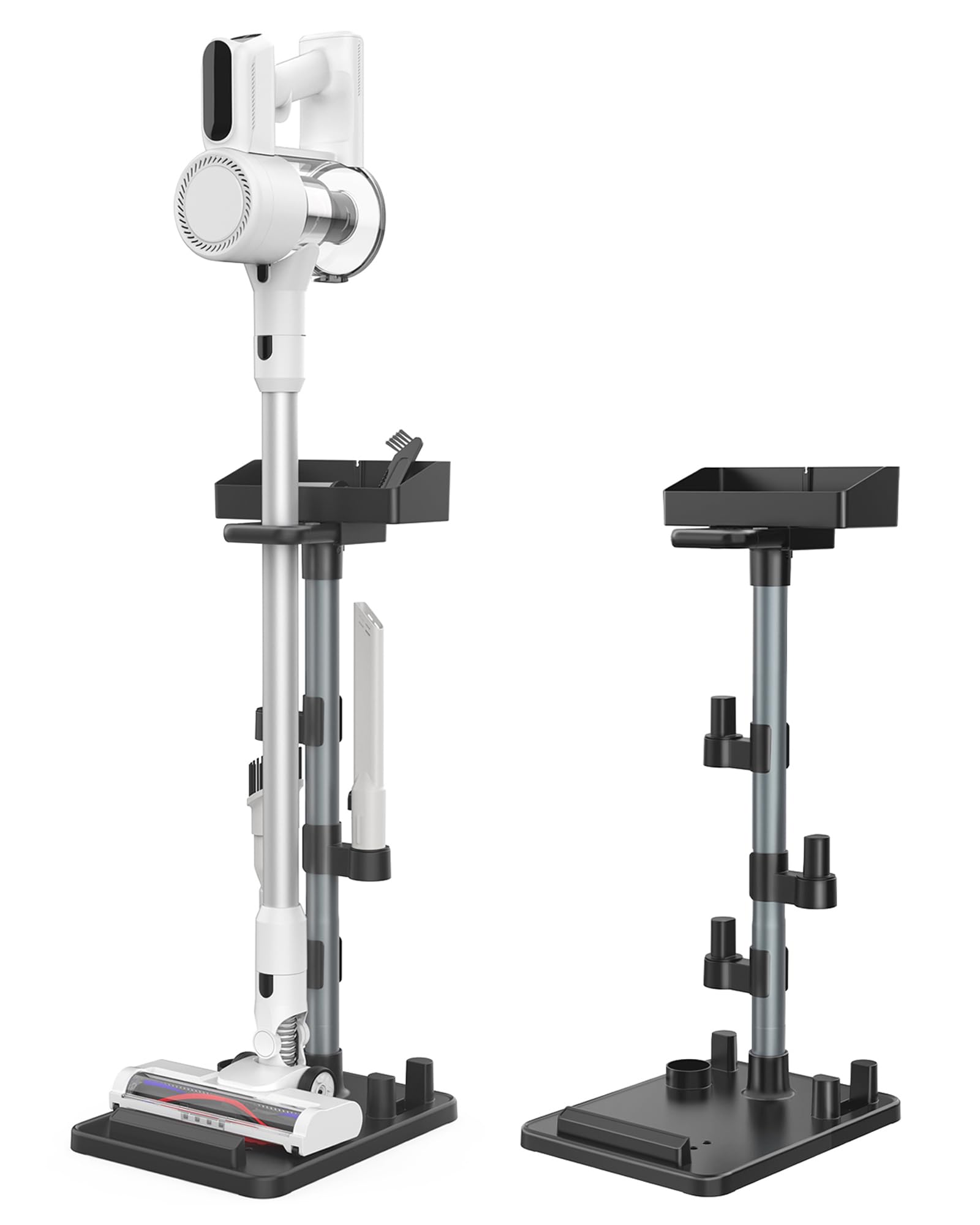 Generic Vacuum Stand, Compatible with Bissell Dyson Eureka Hoover More Cordless Stick Vacuums, Universal Standing Dock Station Organizer (Black/Gray, Adjustable Tubes)