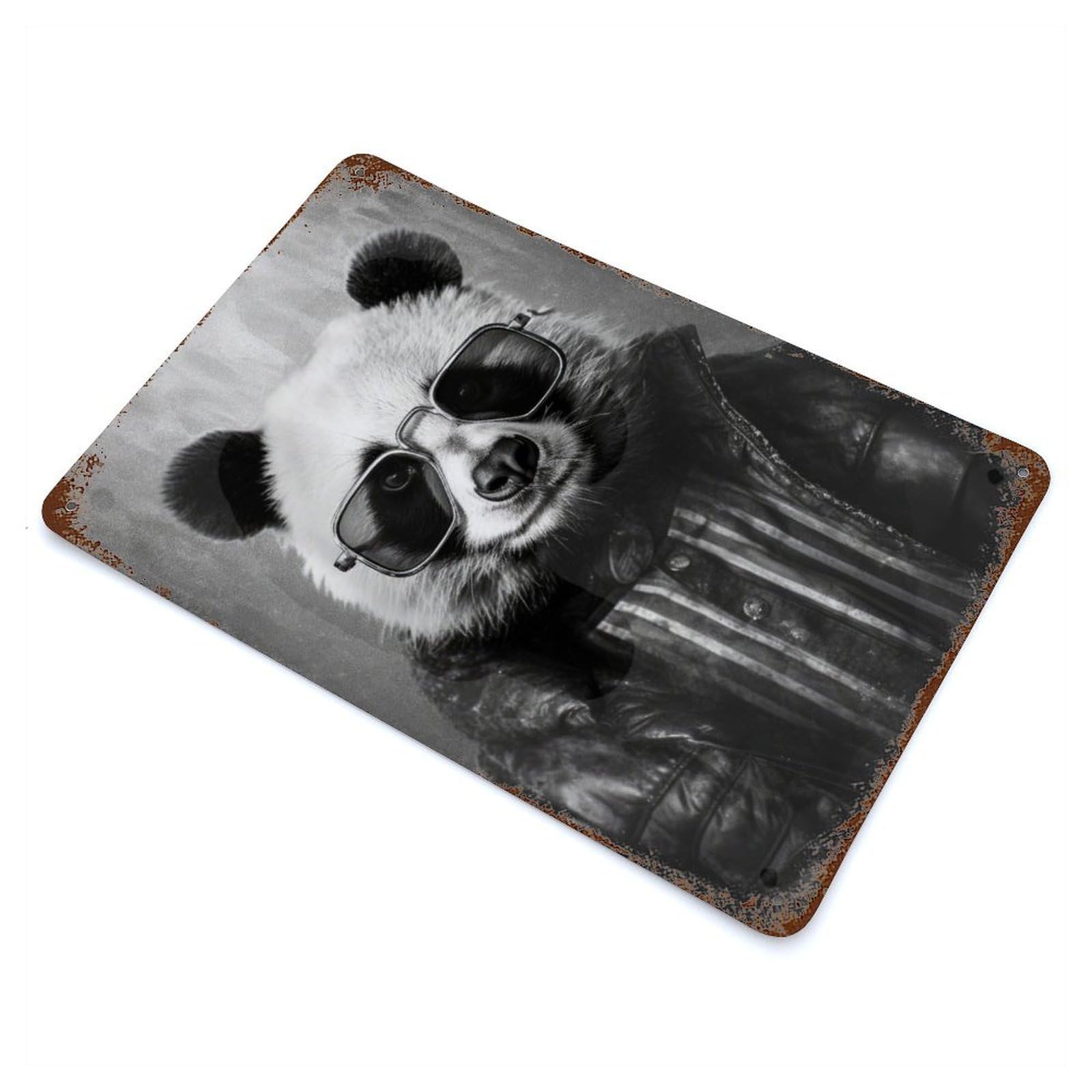 Retro Metal Sign with Panda Animal Design 11.8"x7.9", for Living Room, Hallway And Home Decor, Farmhouse Wall Decor