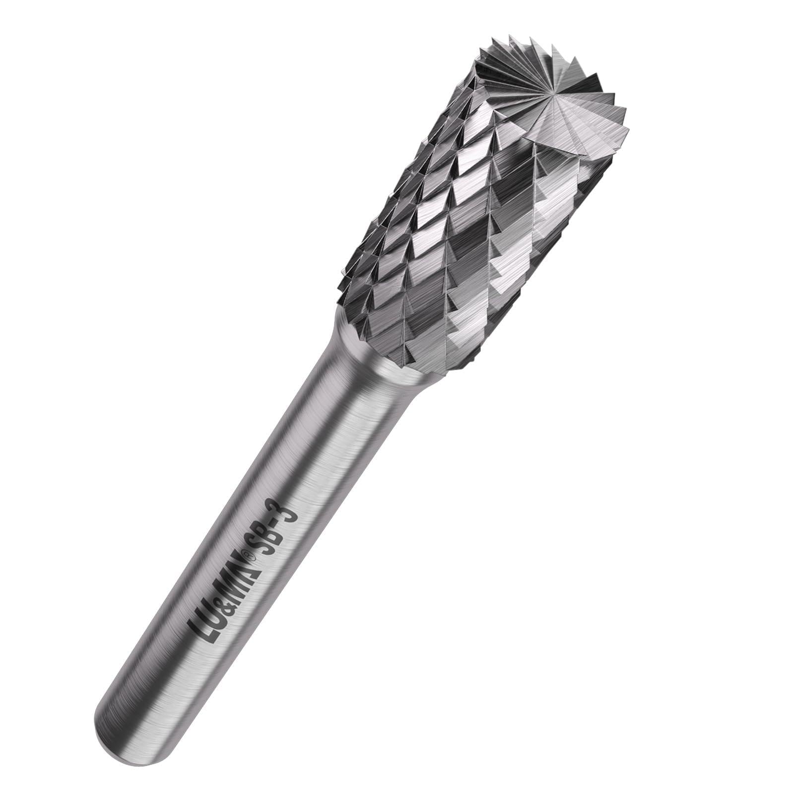 LU&MN SB-3 Tungsten Carbide Burr - Industrial-Grade Double Cut Rotary Burr - 3/8" Head 1/4" Shank - Deburring, Chamfering, Engraving, Polishing -