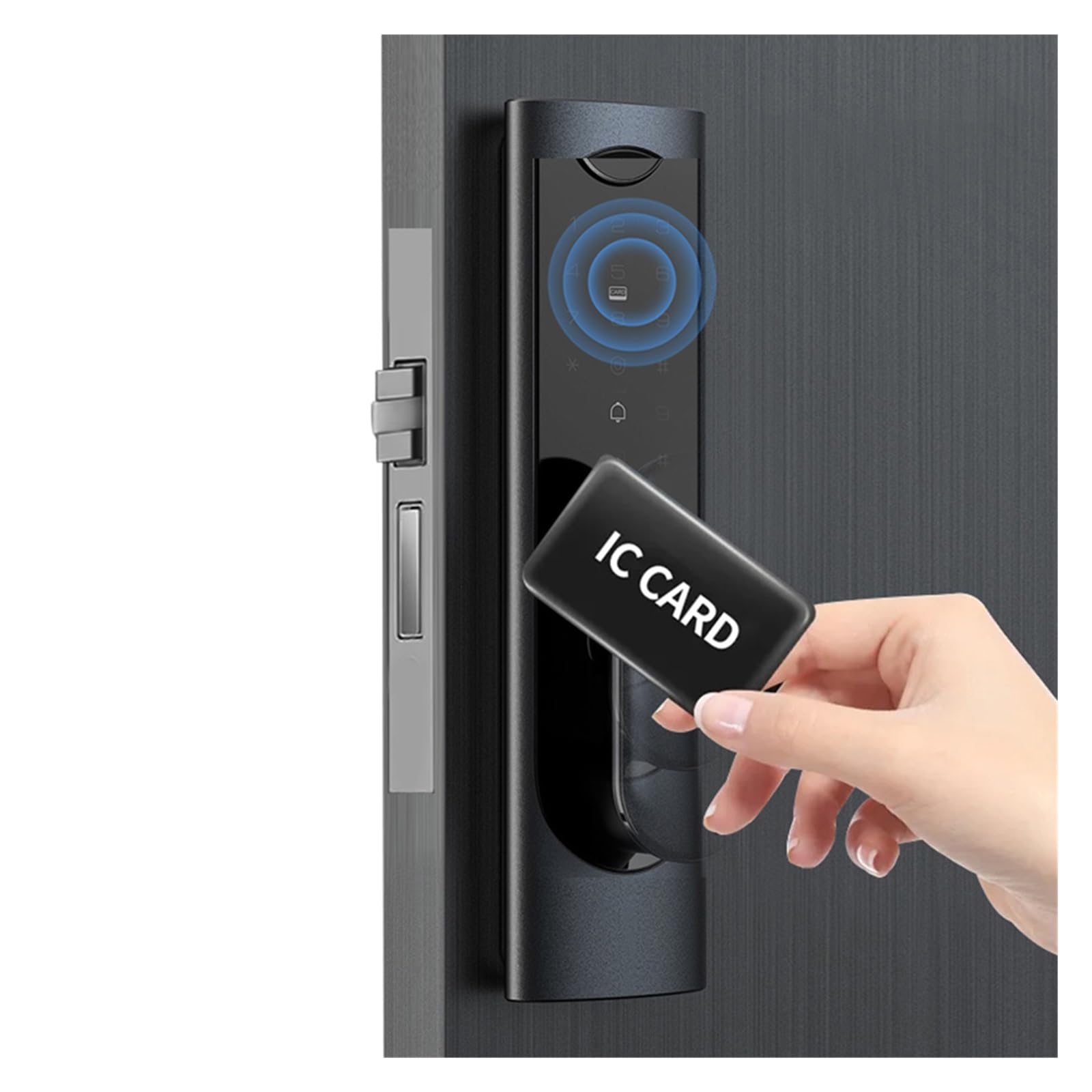 Cerradura de puerta inteligente con huella dactilar/tarjeta IC, contraseña, desbloqueo perilla eléctrica for casa, oficina y apartamento, Resistente a la intemperie