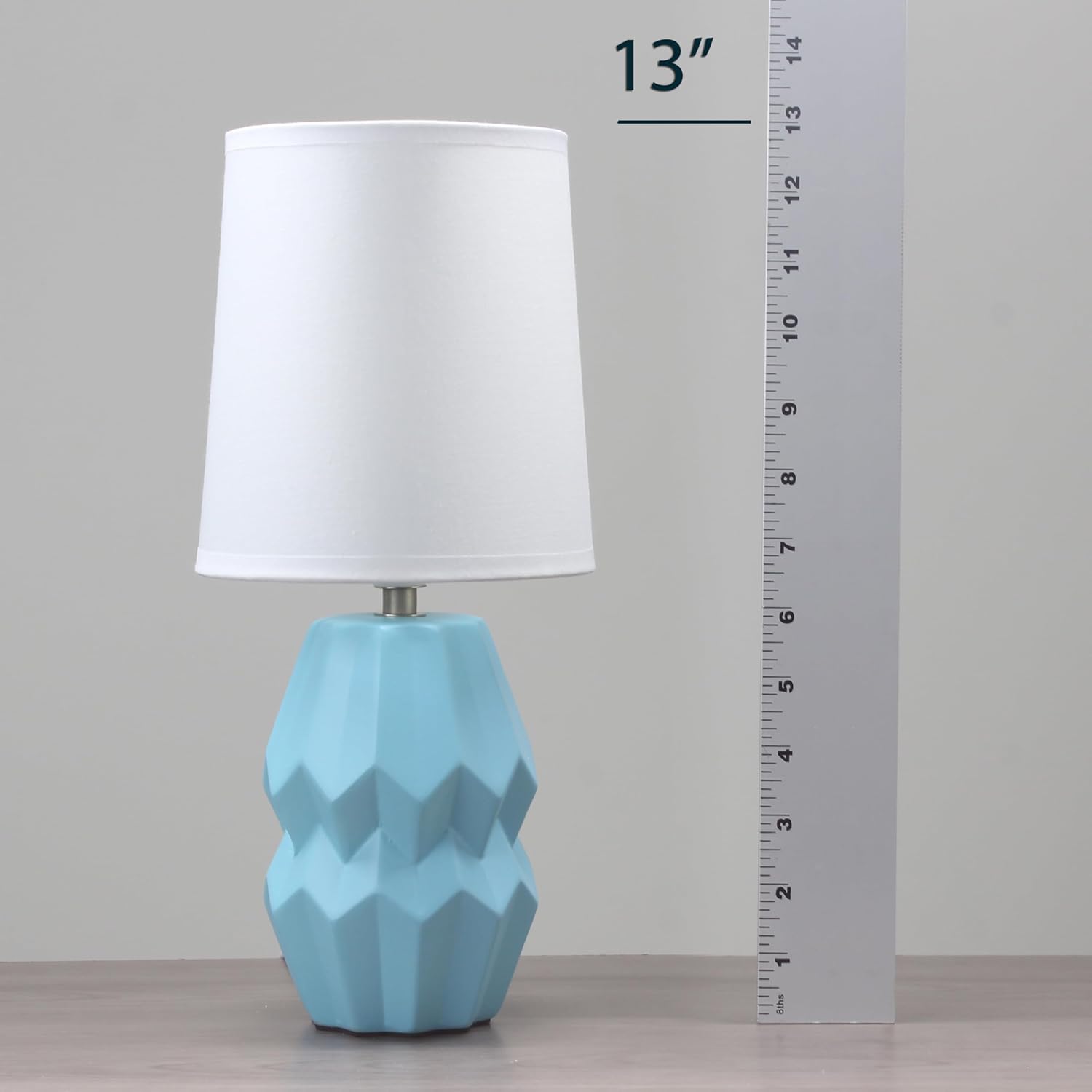 Simple Designs LT1165-BBY 12.5" Chic Glow Ceramic Geometric Table Lamp with White Fabric Shade, Stylish Accent Lighting, for Bedroom, Office, Living Room, Dorm, Baby Blue