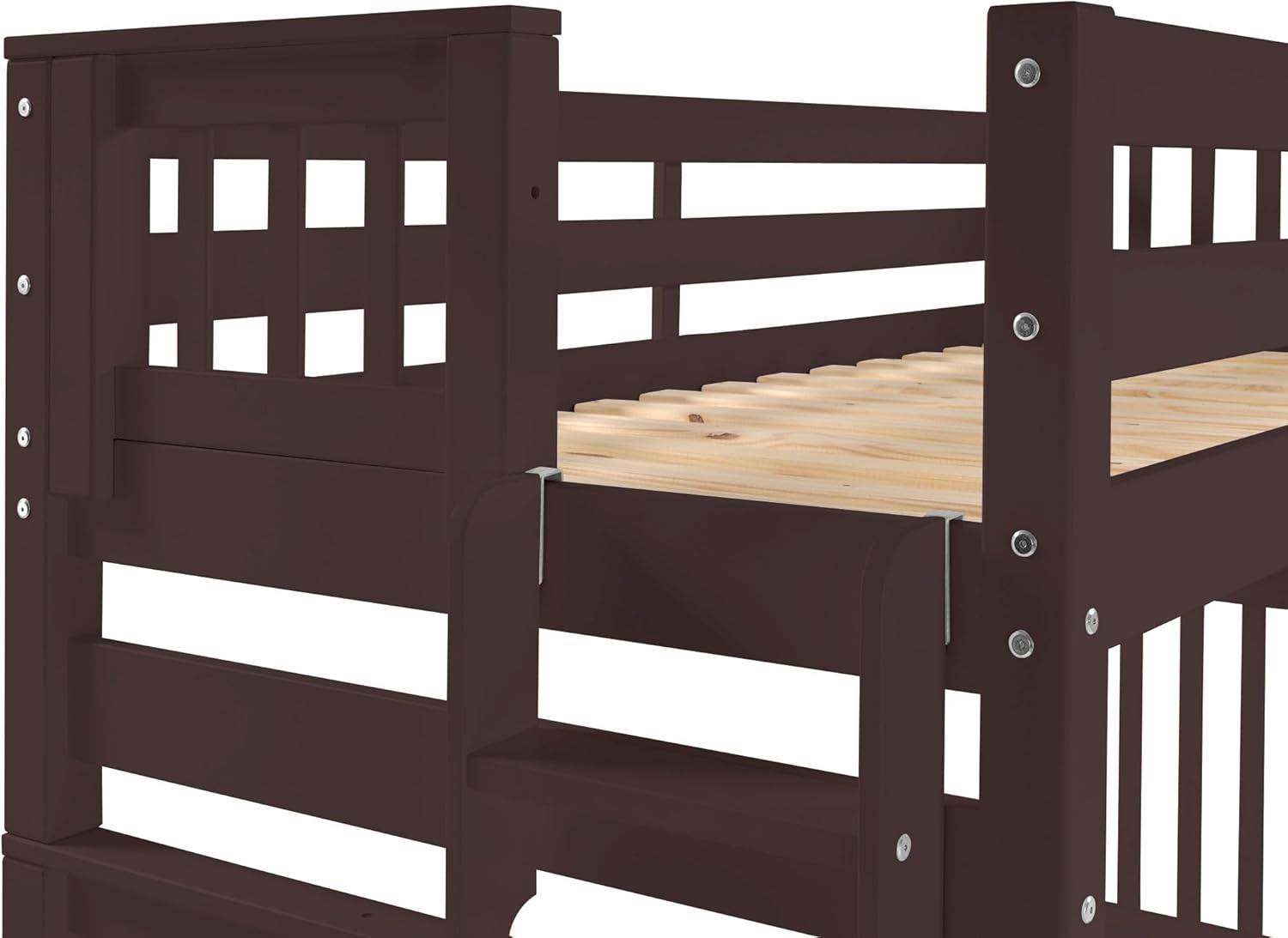 Bedz King Bunk Beds Twin Over Full Mission Style, End Ladder, 2 Storage Drawers, Dark Cherry