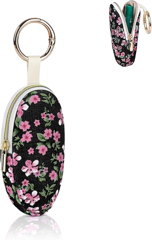 Nécessaire de veludo cotelê Playexen para protetor labial e batom, floral rosa