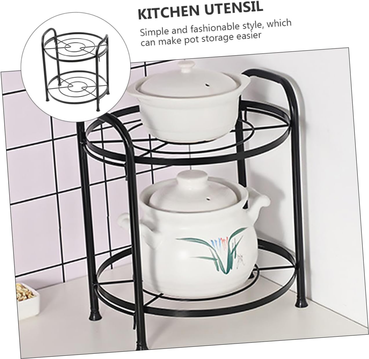 1 PC Creative Storage Support for Kitchen Pot Rack Organizer Floor Shelf with Black for Pots and Pans Display Space Saving