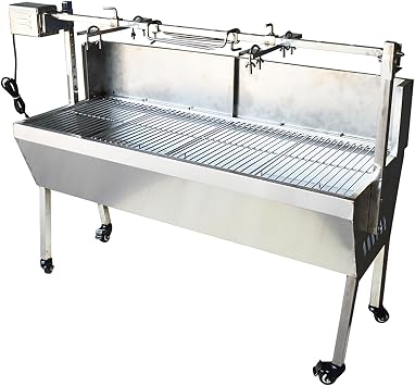 46 Inch BBQ Rotisserie Grill Roaster Stainless Steel Barbecue Charcoal Grill with Back Cover Automatic Rotary Pig Lamb Spit Kit 15W 110V