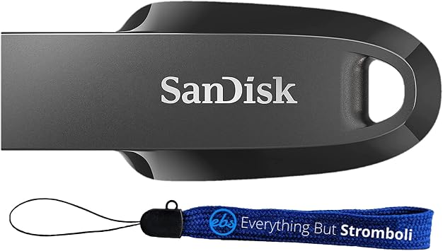 SanDisk Ultra Curve Flash Drive 128GB USB Drive 3.2 Gen 1 USB-A High Speed Thumb Drive for Computers, Laptops, Desktops 100MB/s SDCZ550-128G-G46 Bundle with 1 Everything But Stromboli Lanyard