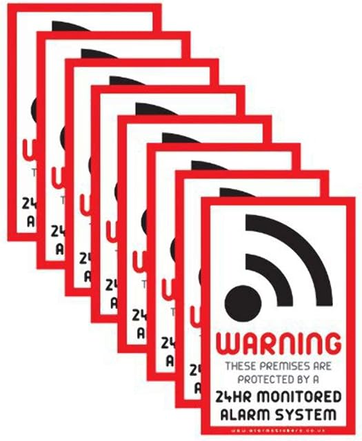 8 x Intruder Alarm Warning Security Stickers Sign Suitable for Outdoor Use