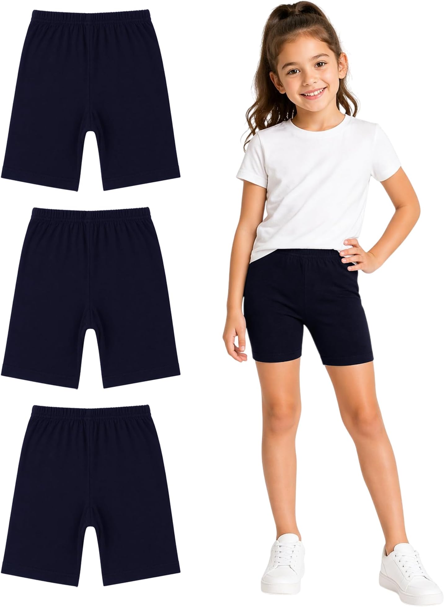 Girls Cycling Shorts | 100% Cotton Stylish, Comfortable & Durable Shorts for Girls | Pack of 3โฆ (Color & Print May Vary)